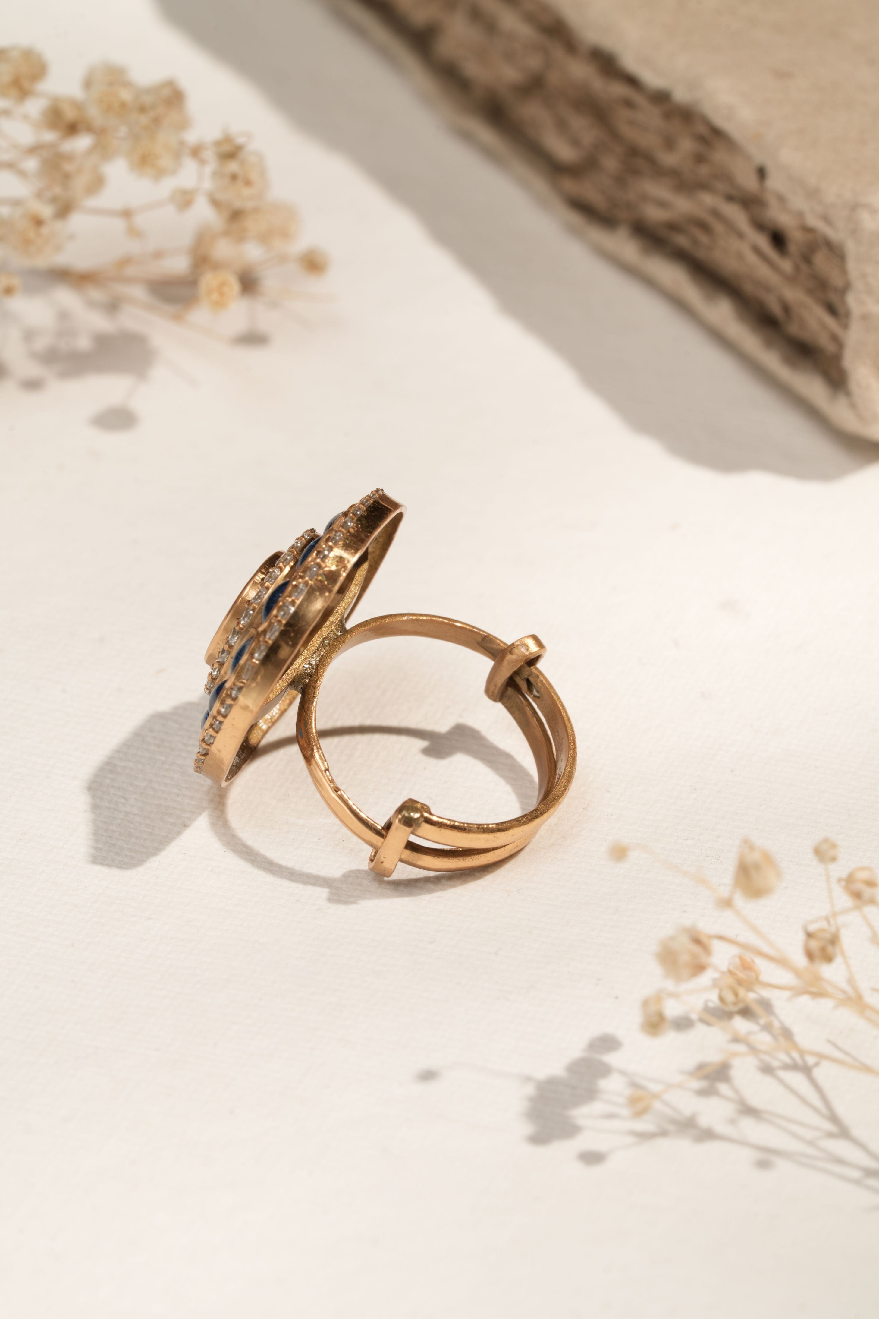 Mataari Ring Blue Sunburst Statement Ring