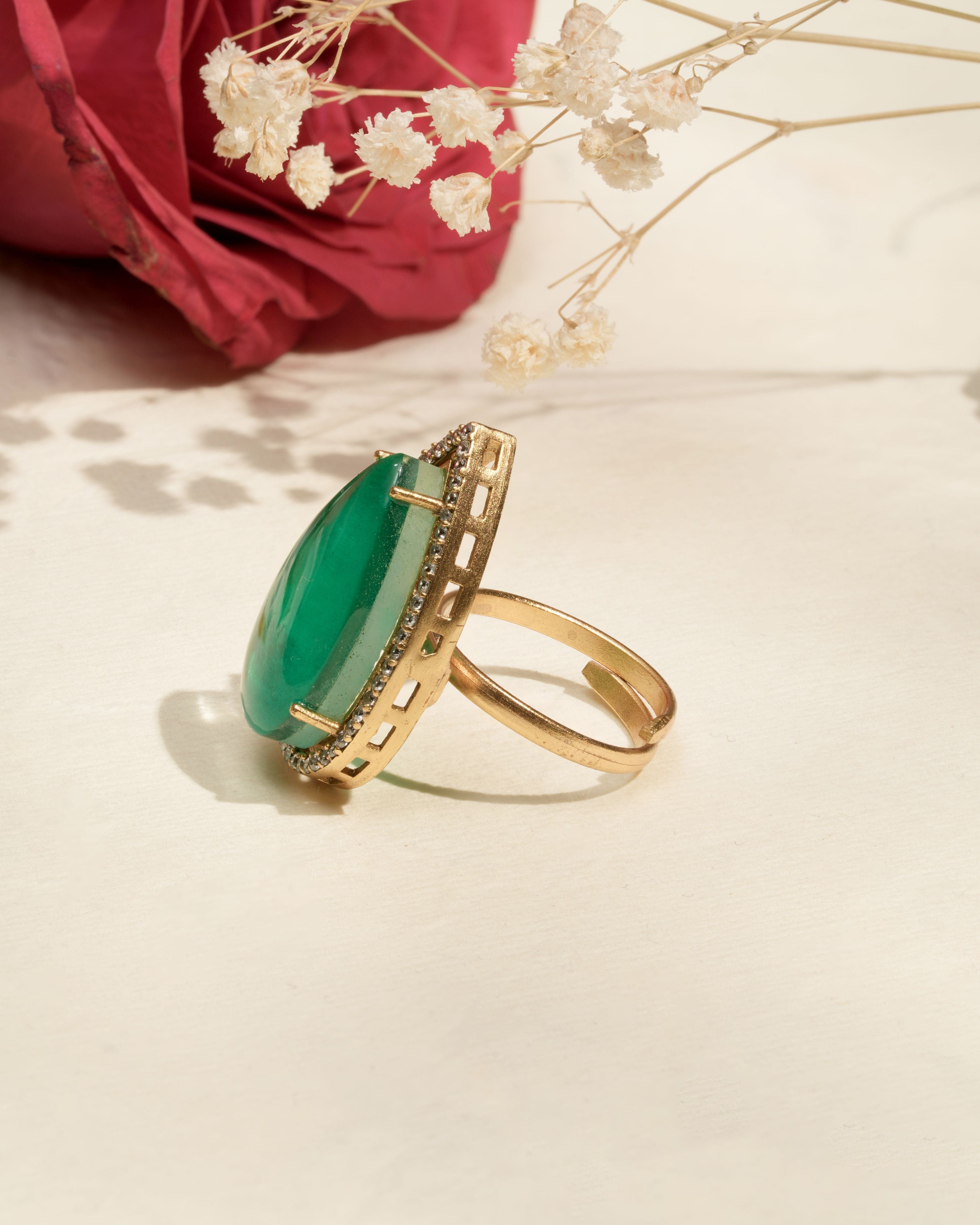 Mataari Ring Emerald Aura Teardrop Cocktail Ring