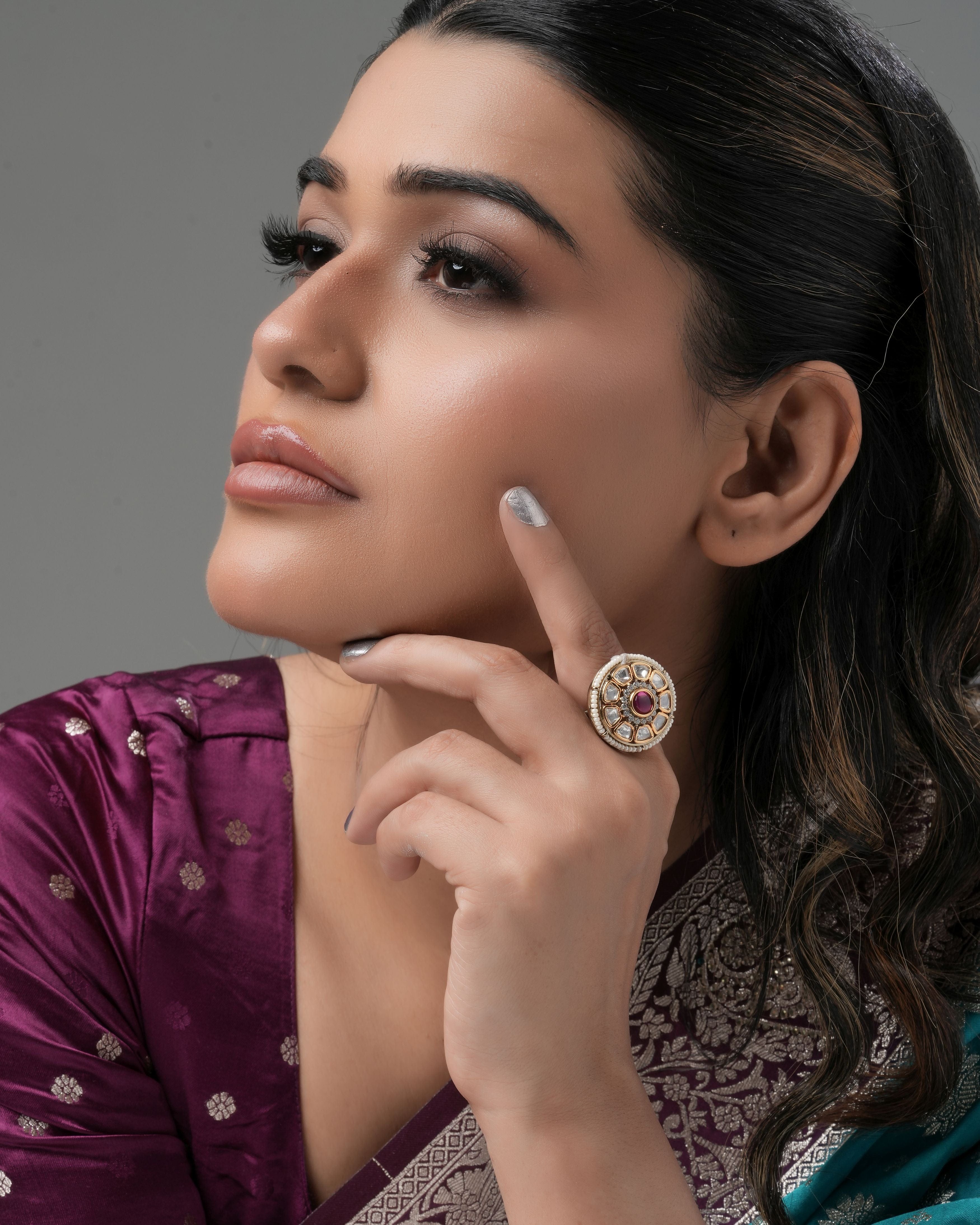 Mataari Ring Rose Halo Kundan Ring