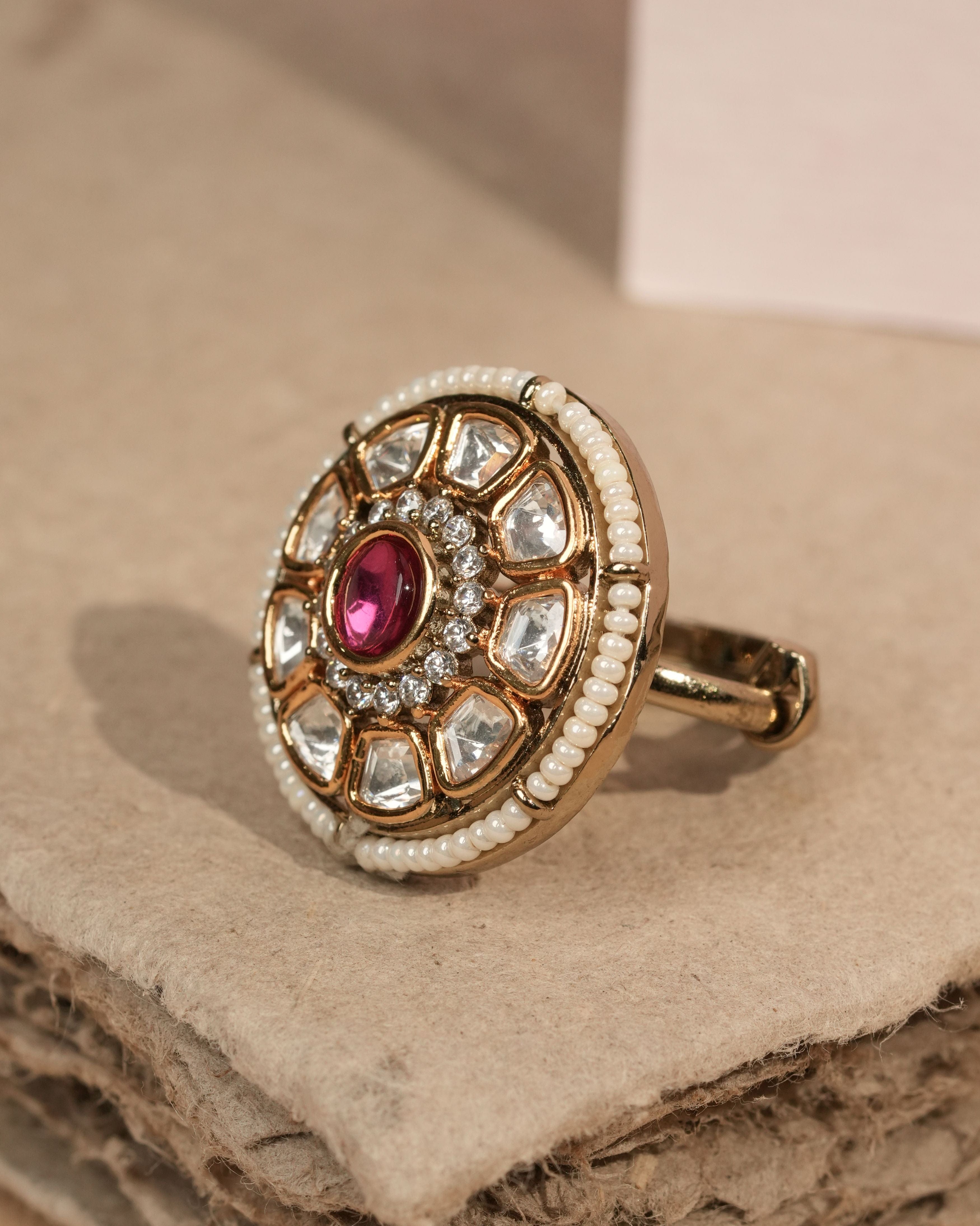 Mataari Ring Rose Halo Kundan Ring