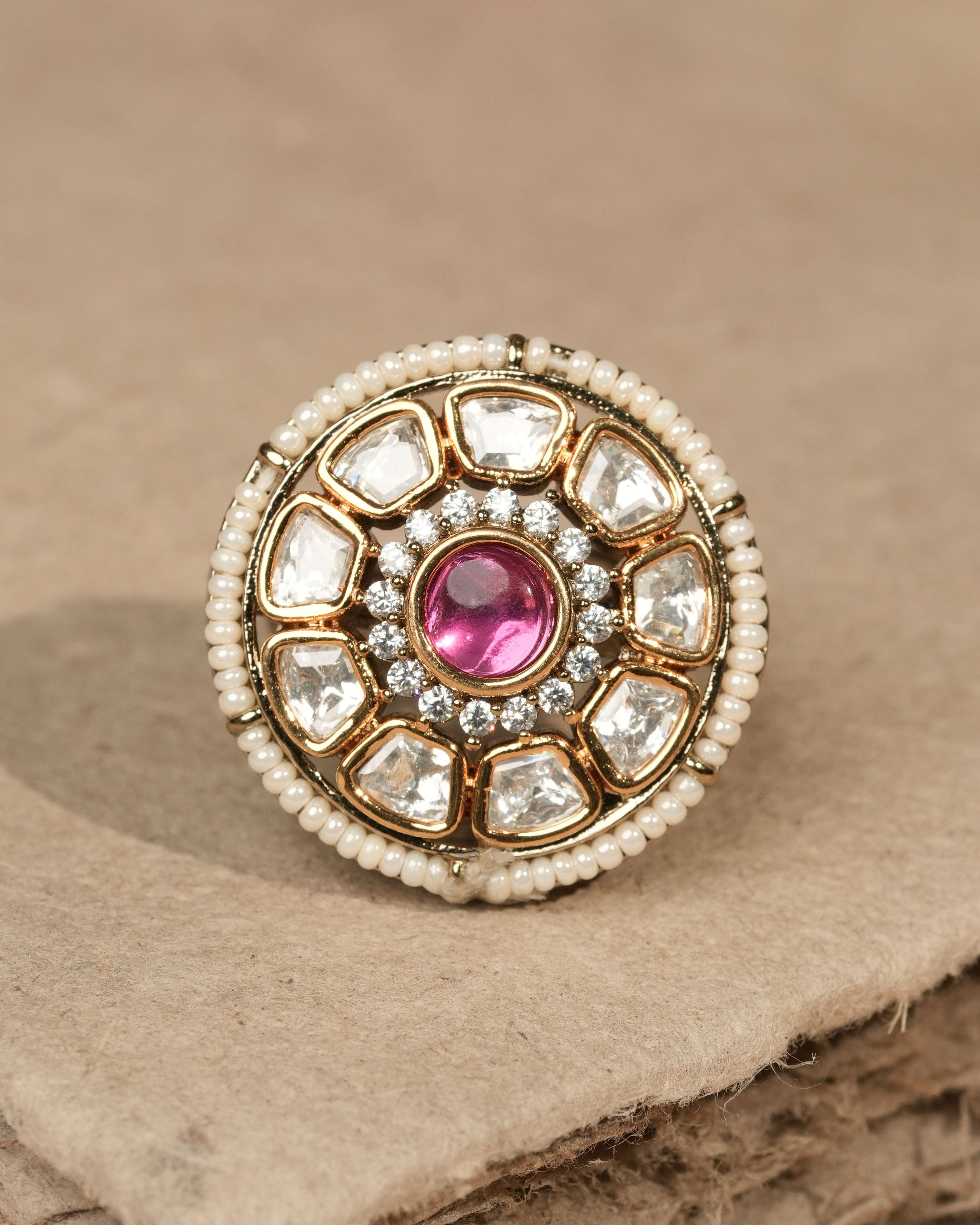 Mataari Ring Rose Halo Kundan Ring