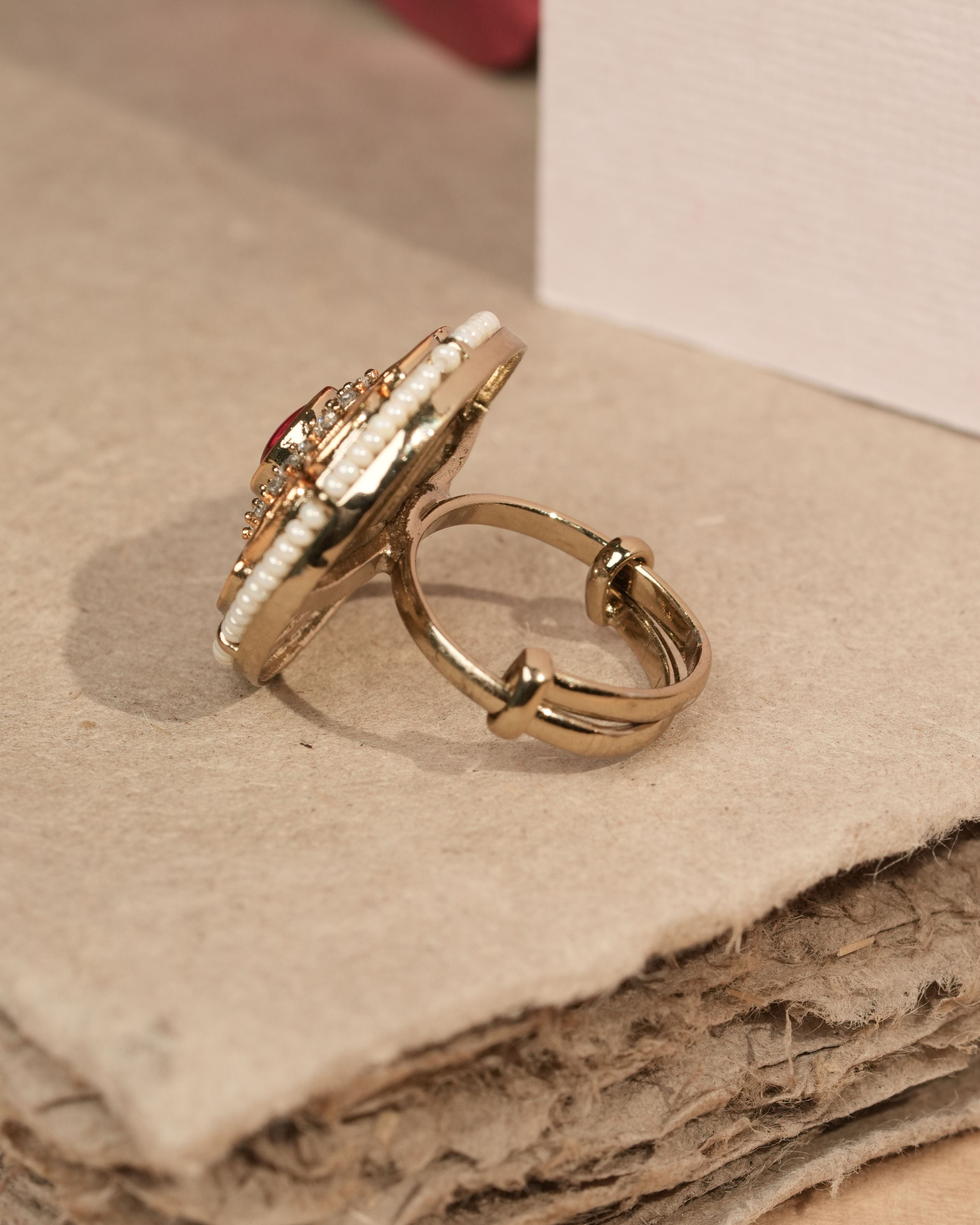 Mataari Ring Rose Halo Kundan Ring