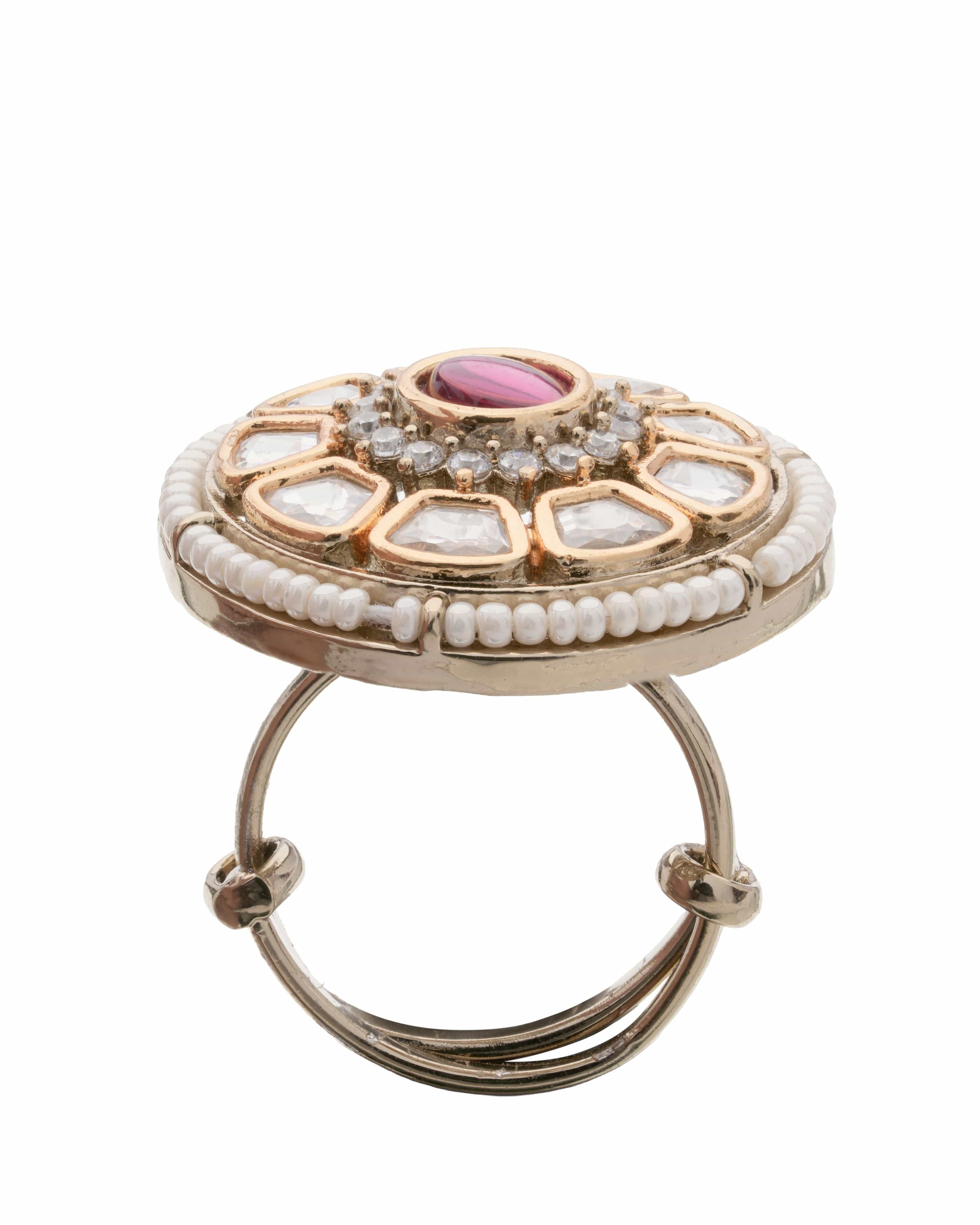 Mataari Ring Rose Halo Kundan Ring