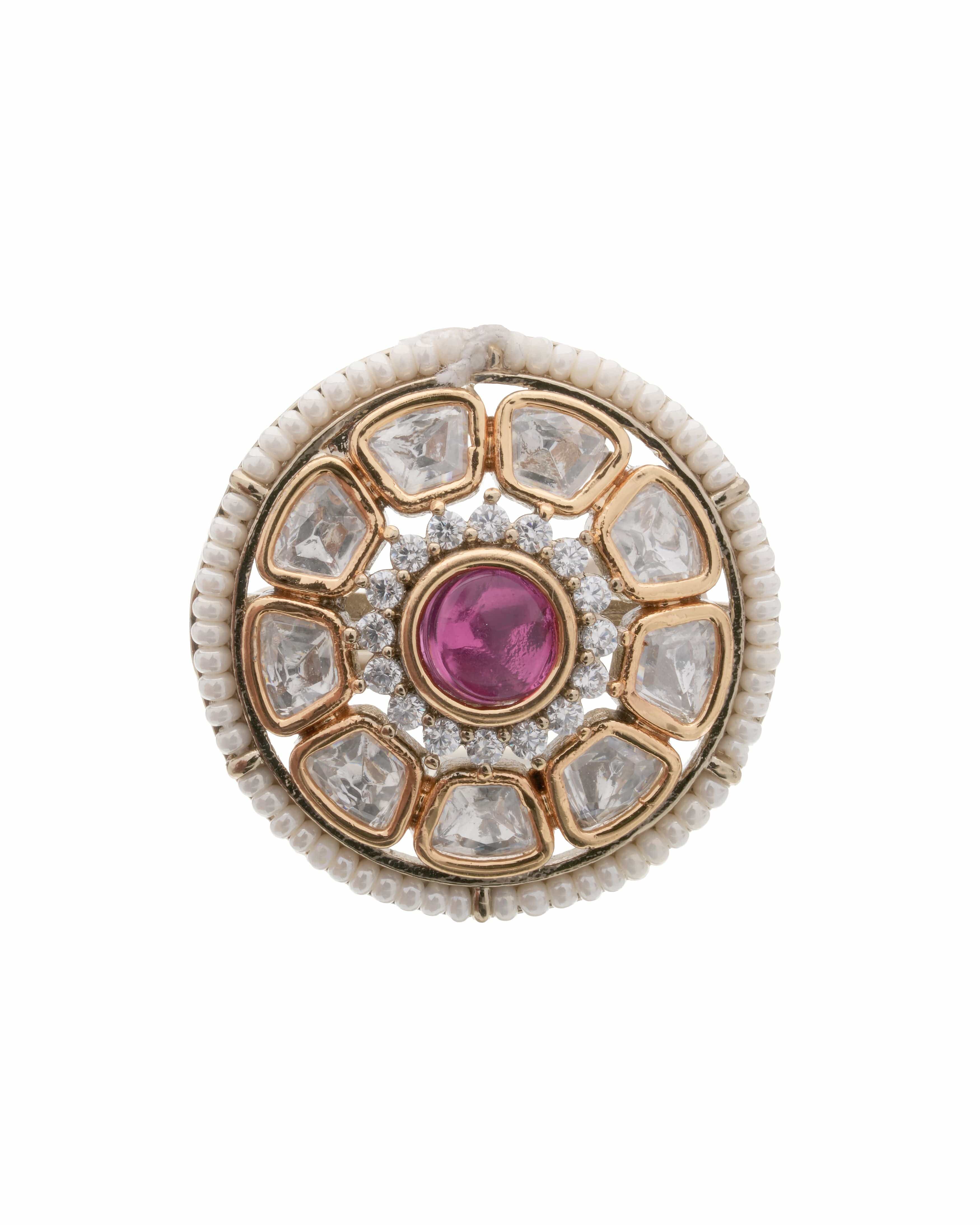 Mataari Ring Rose Halo Kundan Ring