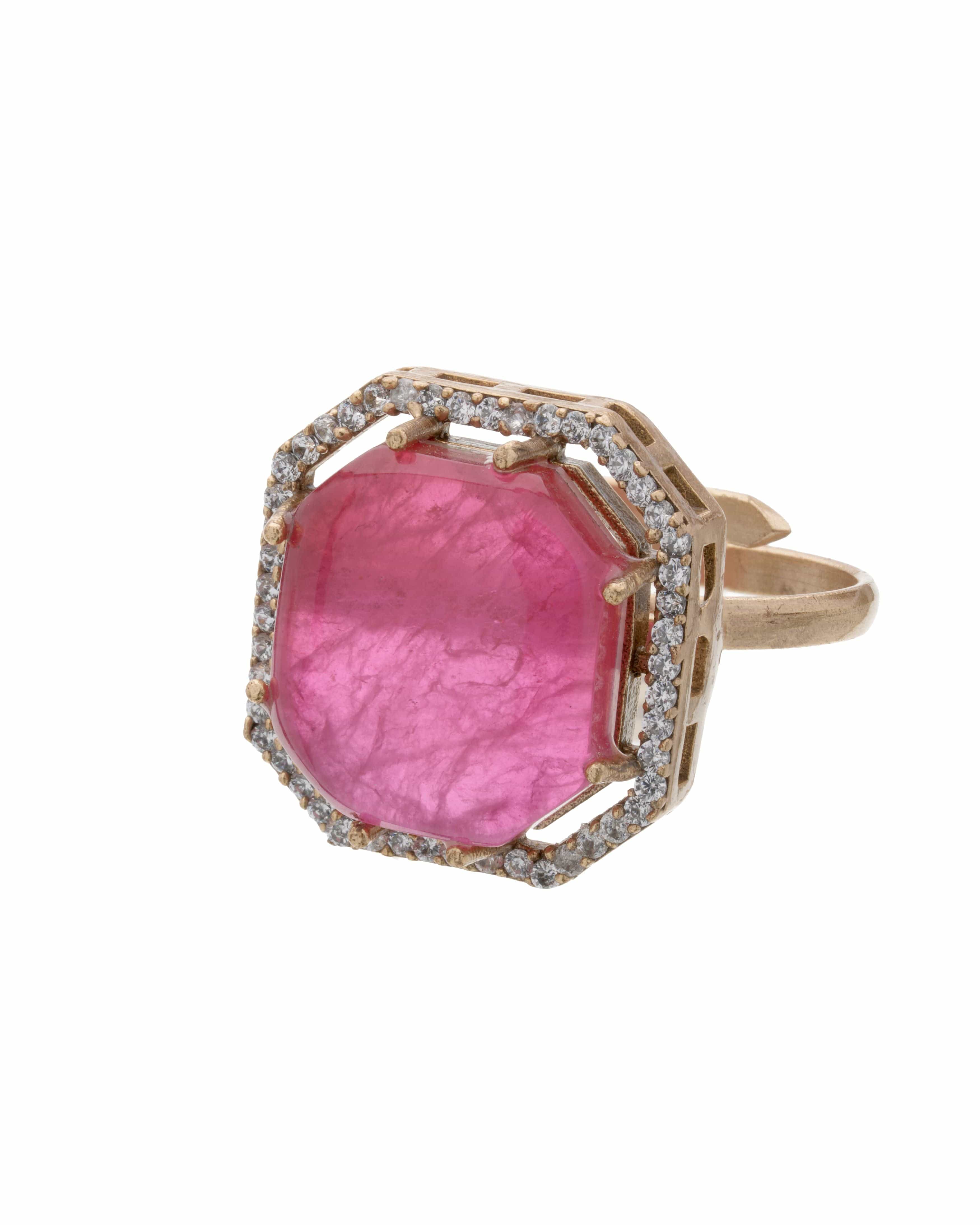 Mataari Ring Rosé Legacy: Octagon Halo Pink Gem Ring