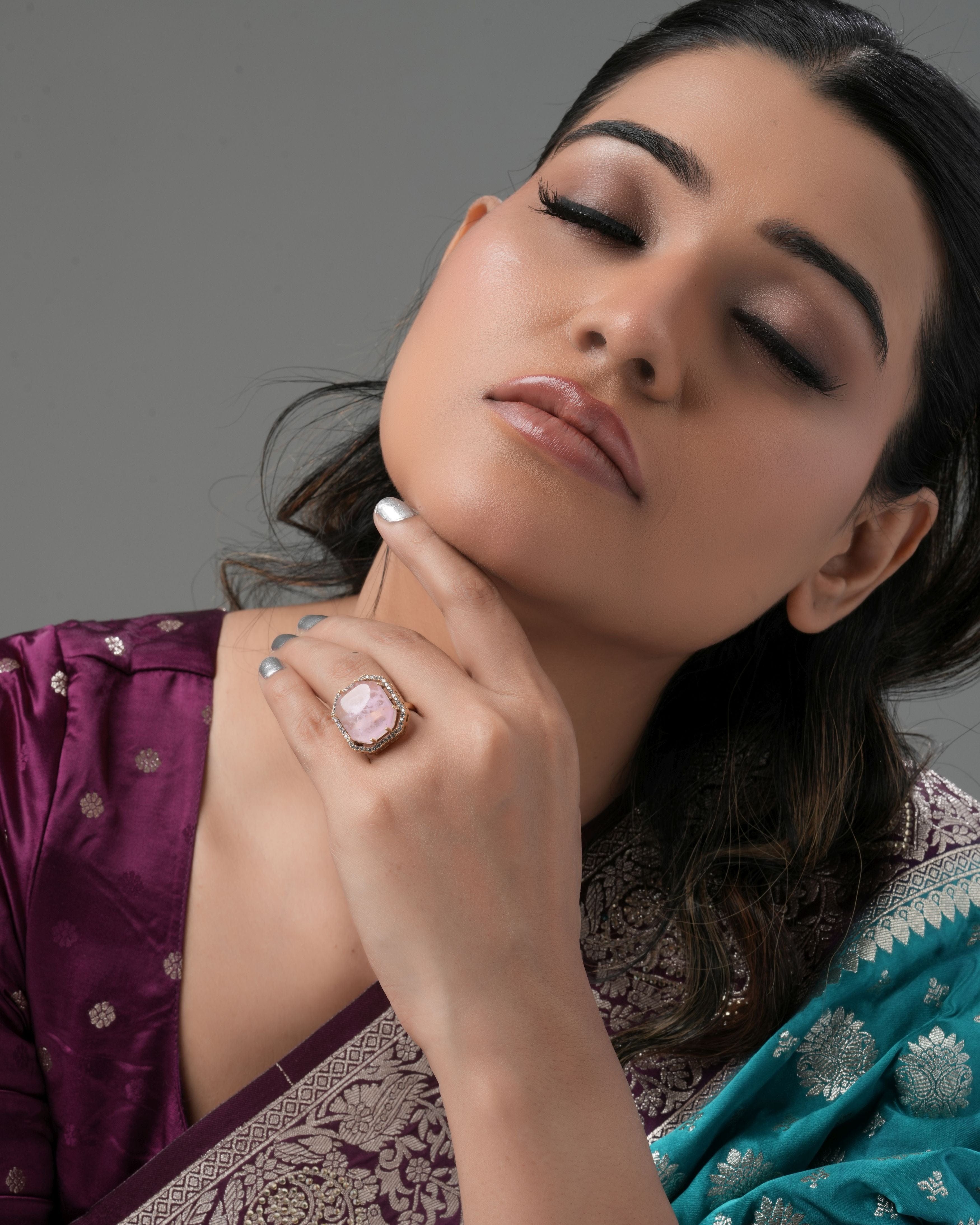 Mataari Ring Rosé Legacy: Octagon Halo Pink Gem Ring