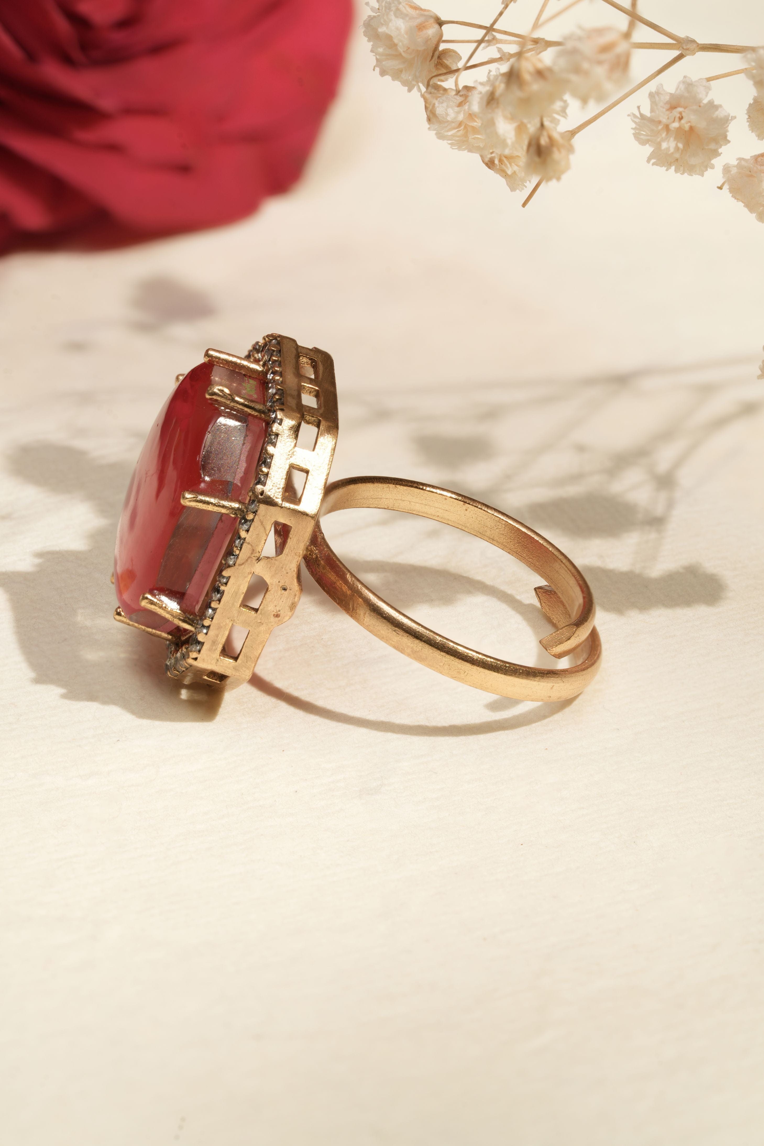 Mataari Ring Rosé Legacy: Octagon Halo Pink Gem Ring