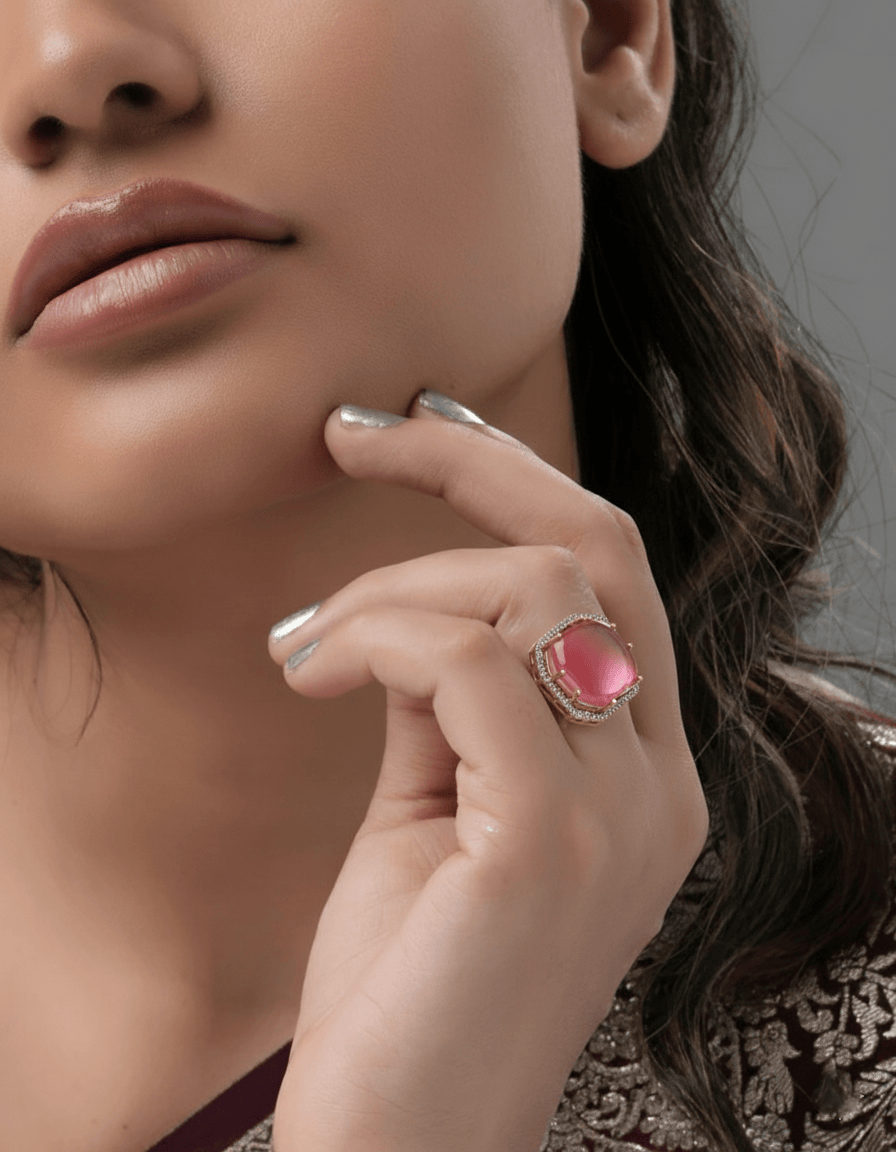 Mataari Ring Rosé Legacy: Octagon Halo Pink Gem Ring