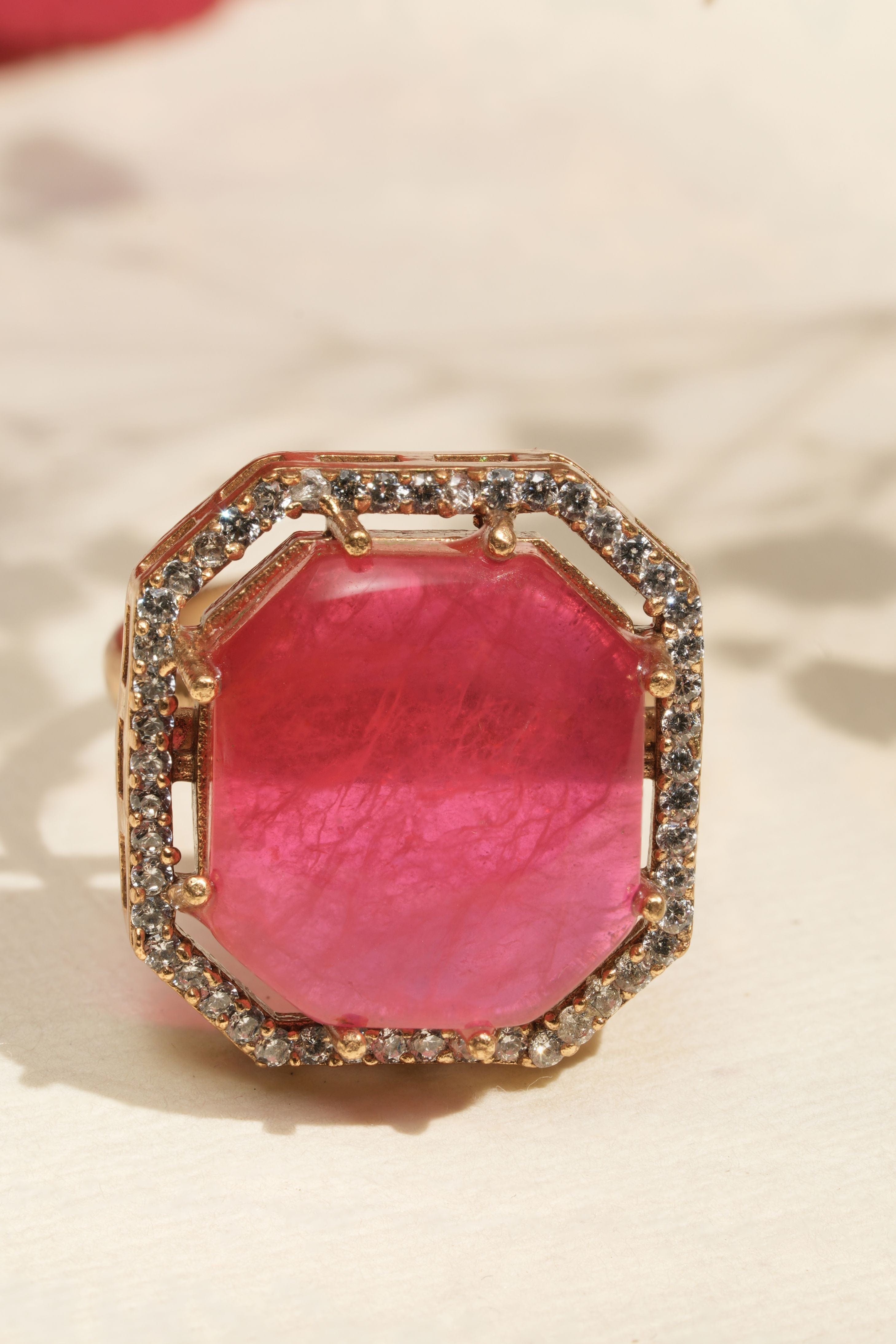 Mataari Ring Rosé Legacy: Octagon Halo Pink Gem Ring