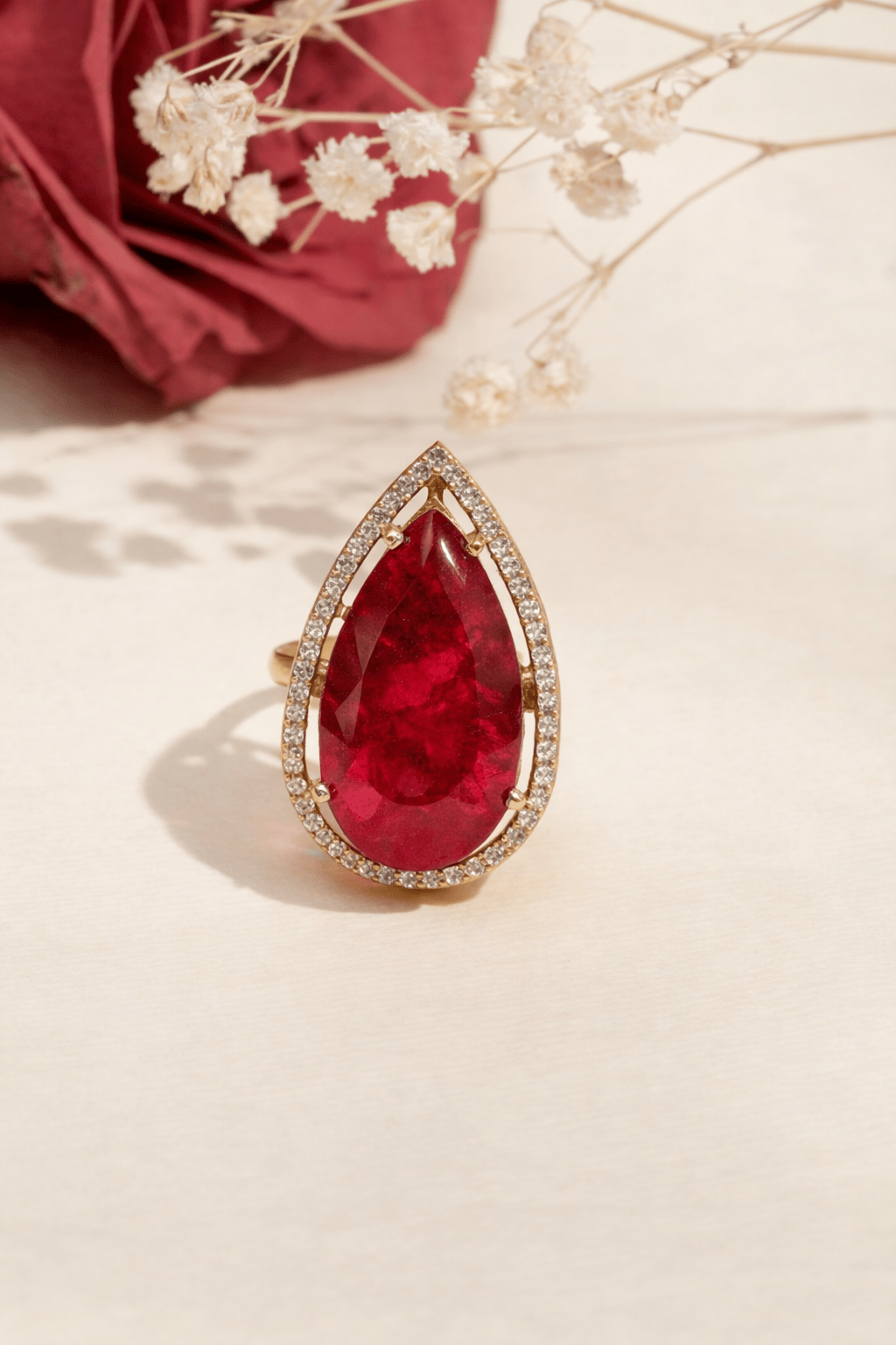 Mataari Ring Emerald Aura Teardrop Cocktail Ring