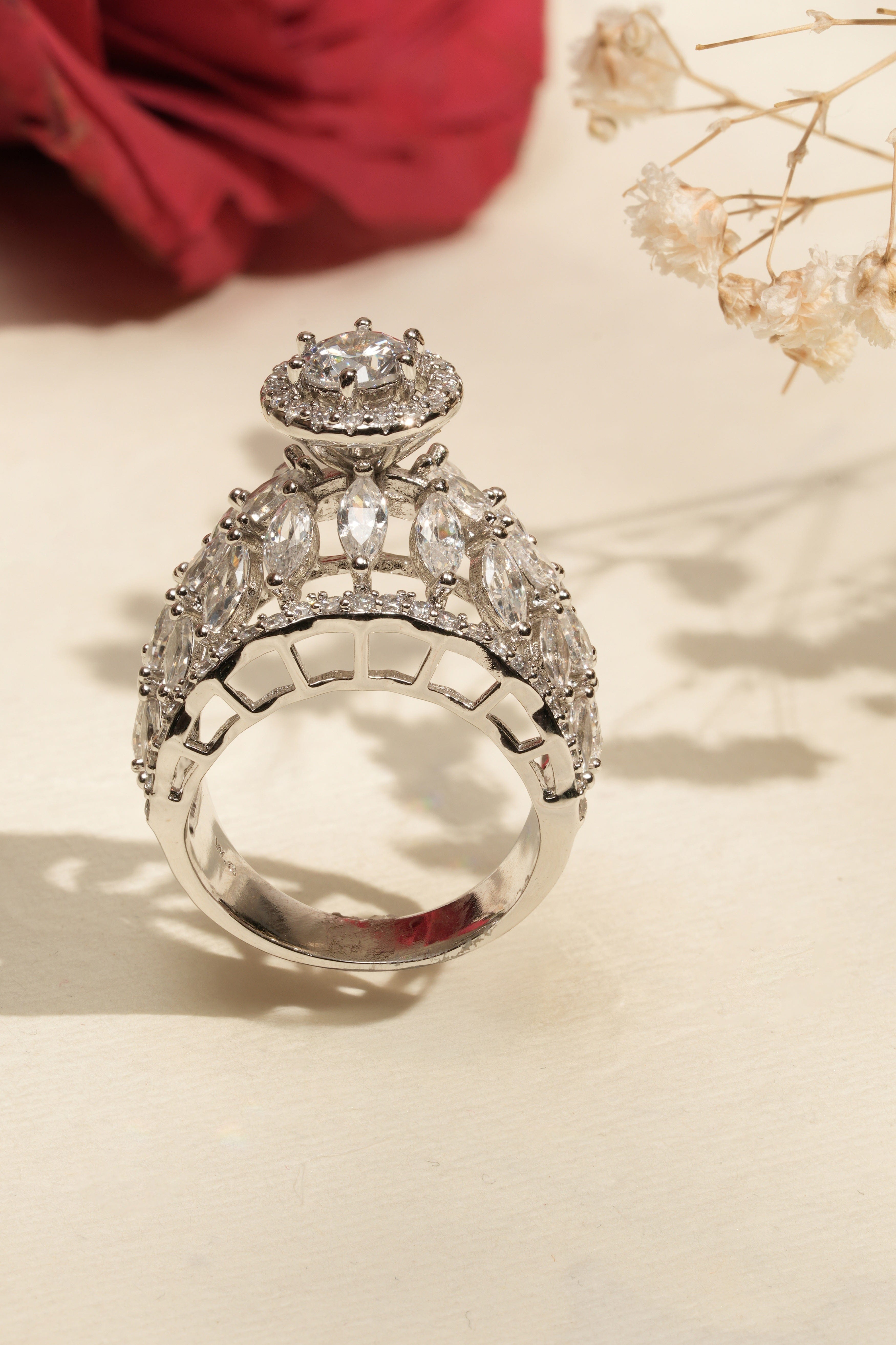 Mataari Rings Blossom Leaf Solitaire CZ Ring