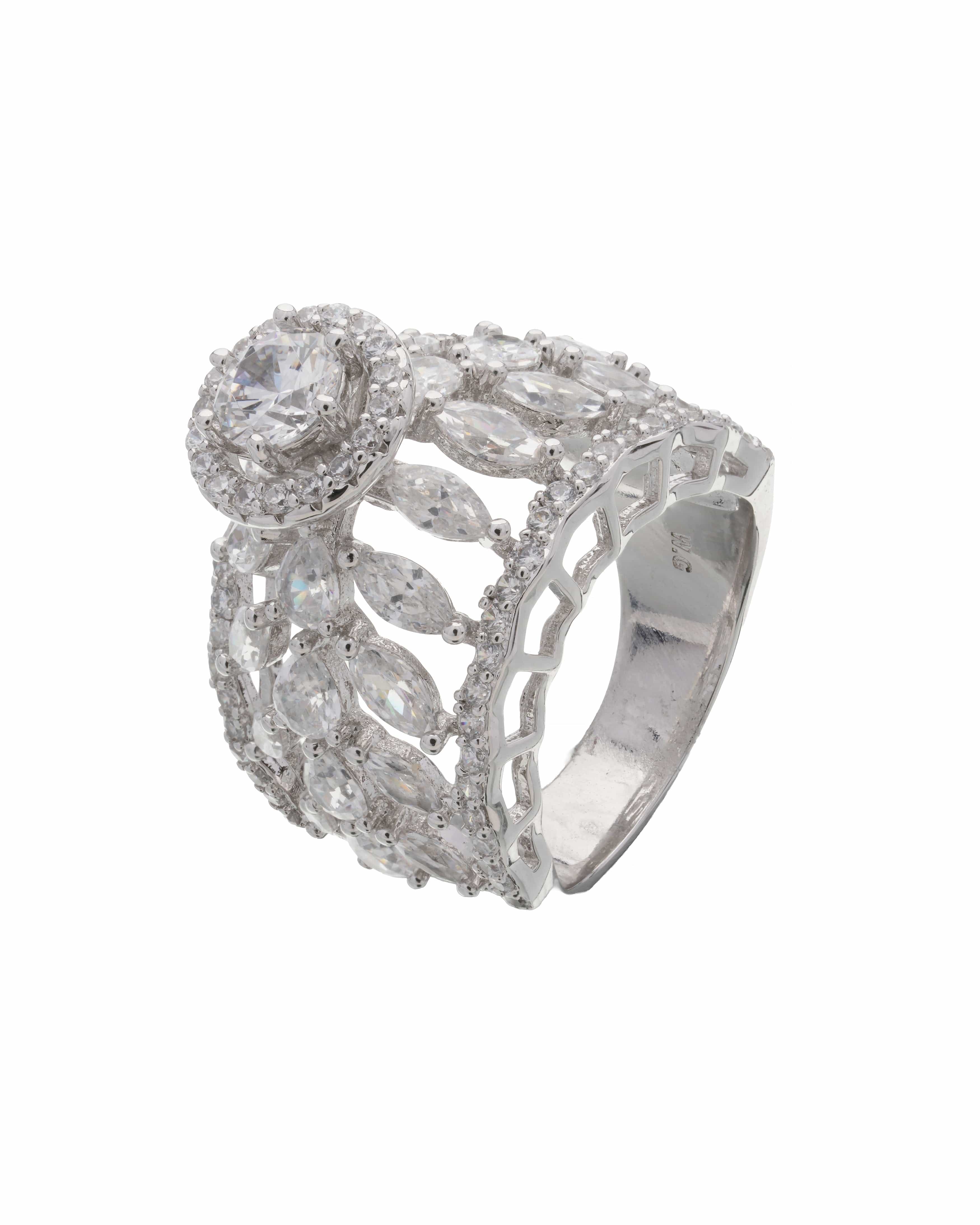 Mataari Rings Blossom Leaf Solitaire CZ Ring