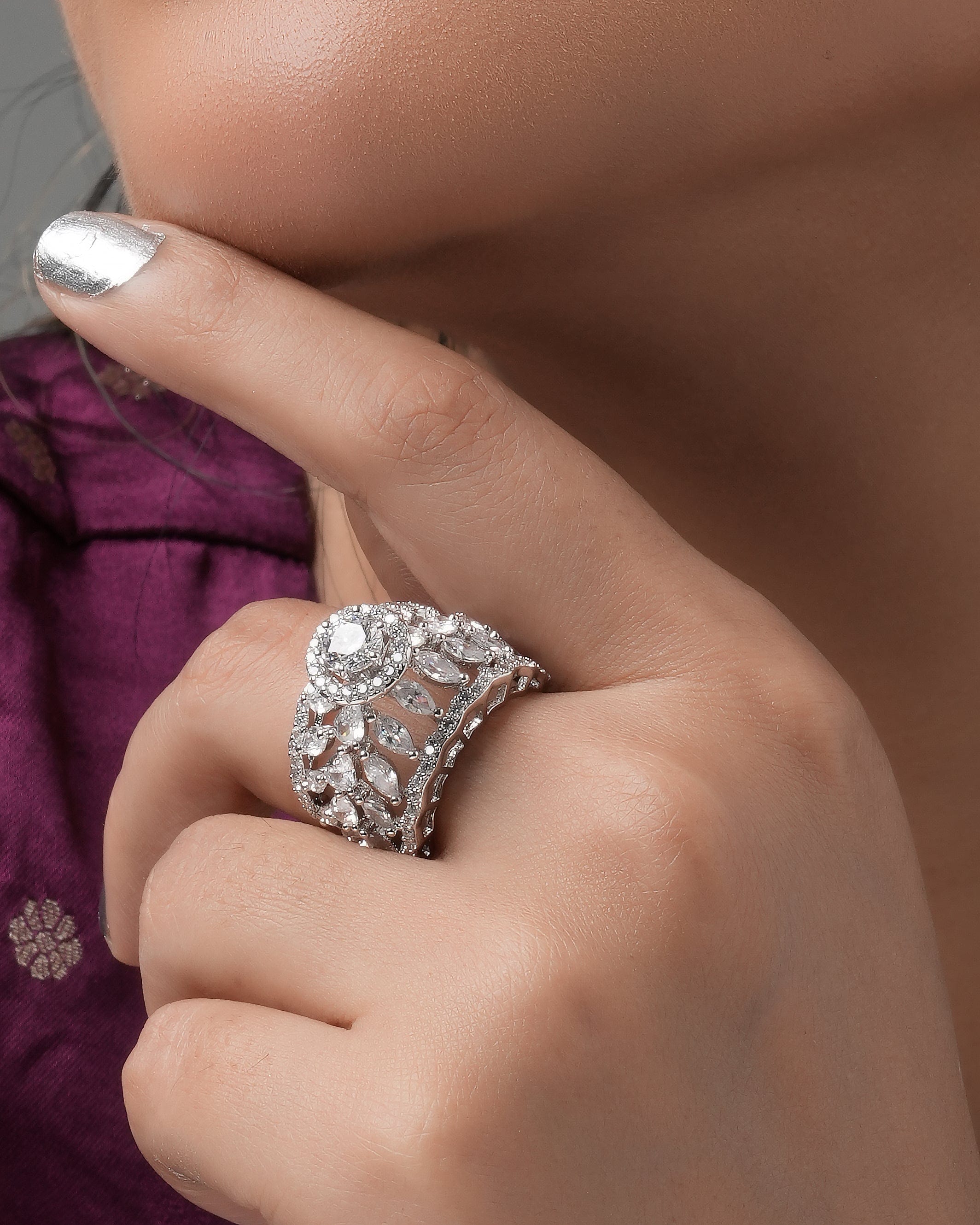 Mataari Rings Blossom Leaf Solitaire CZ Ring
