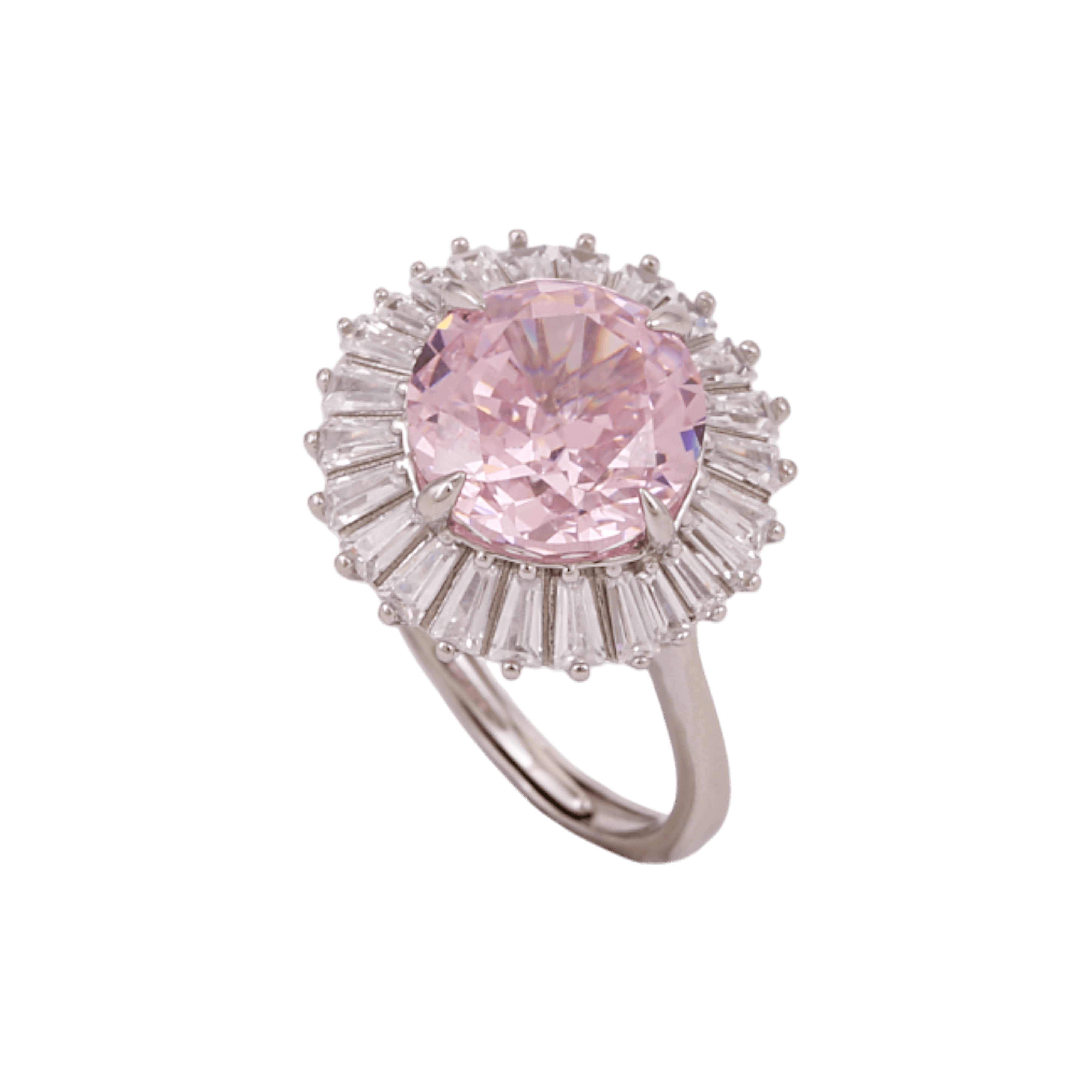 Mataari Rings Emerald Sterling Silver Rose Quartz Baguette Cubic Zirconia Adjustable Ring