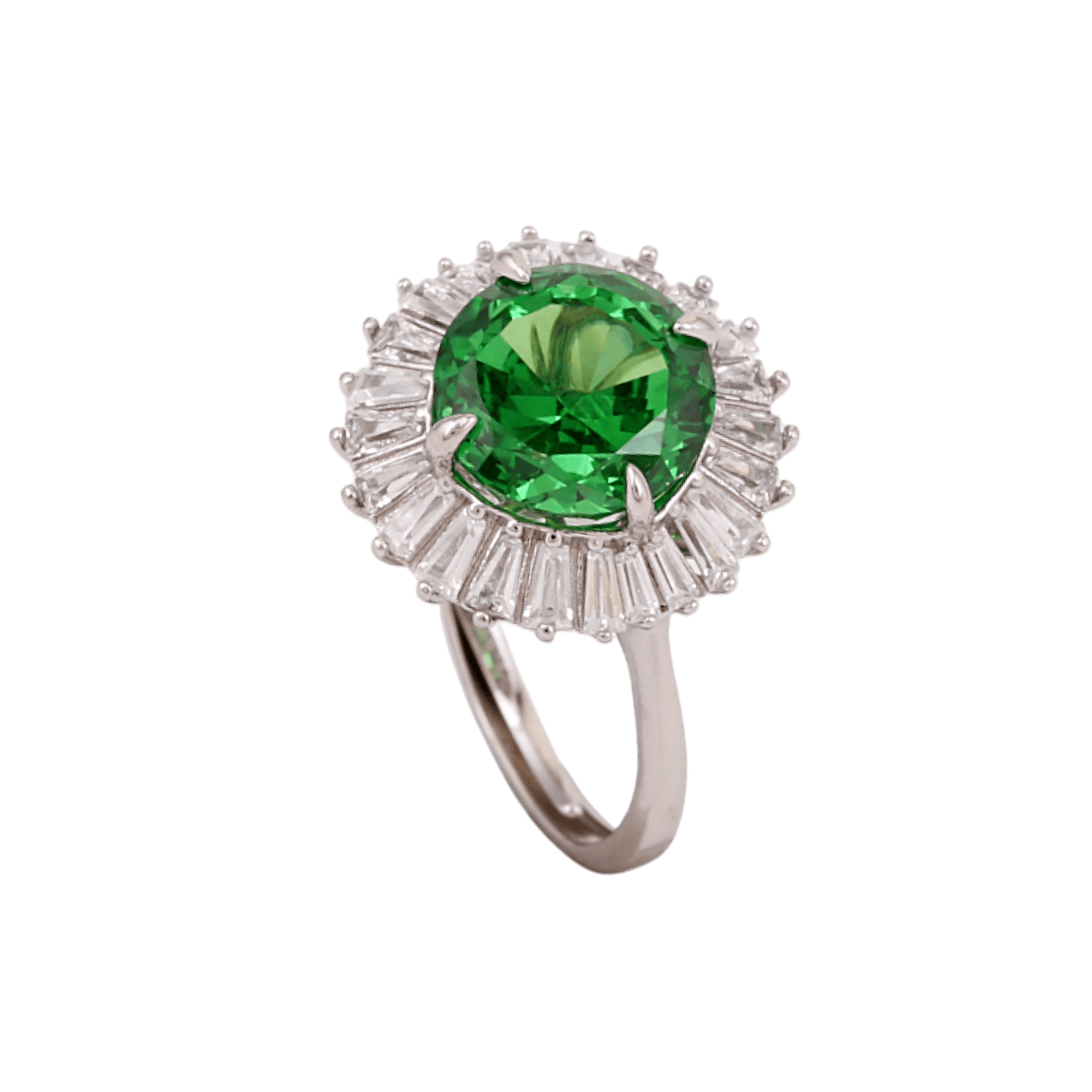 Mataari Rings Emerald Sterling Silver Rose Quartz Baguette Cubic Zirconia Adjustable Ring