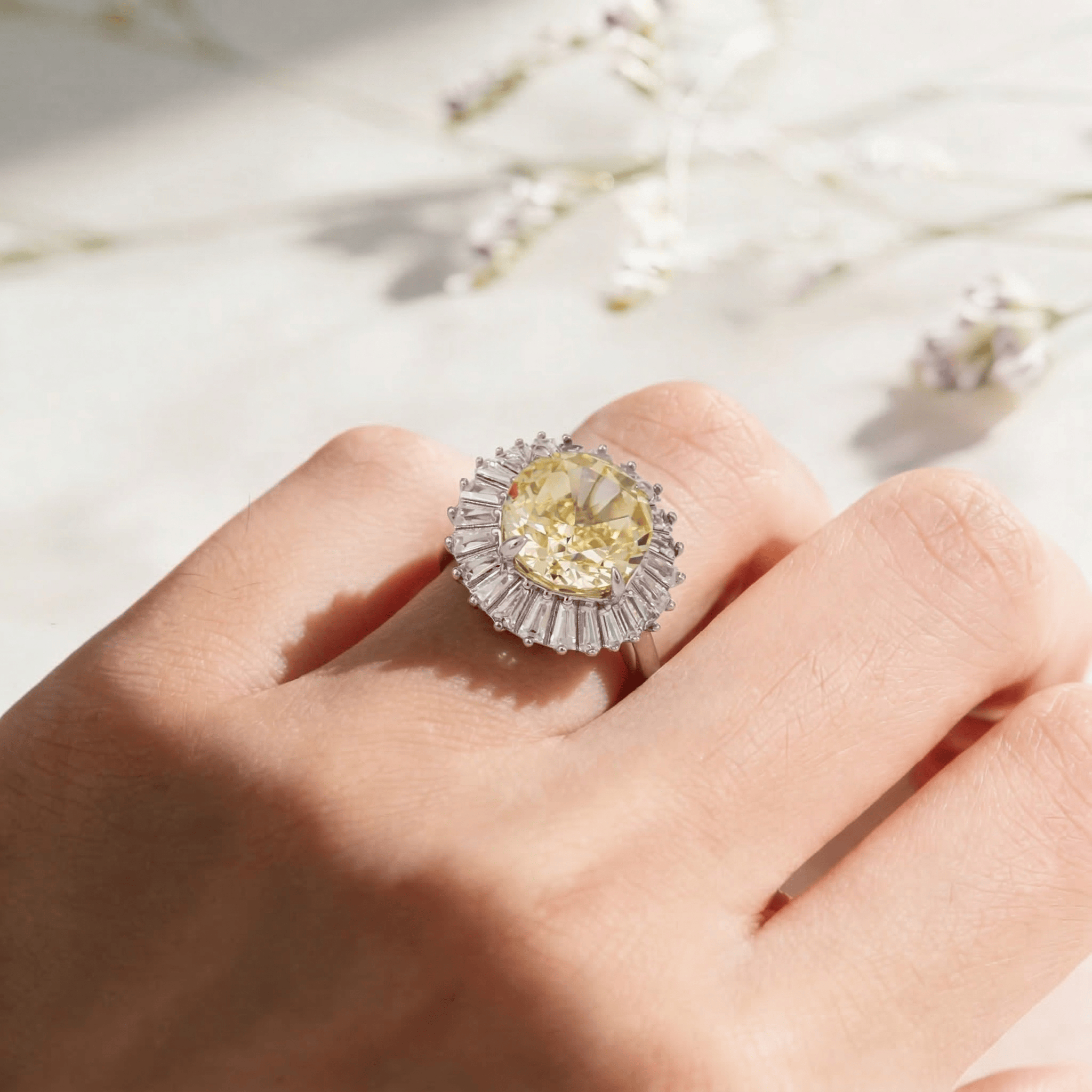 Mataari Rings Emerald Sterling Silver Rose Quartz Baguette Cubic Zirconia Adjustable Ring