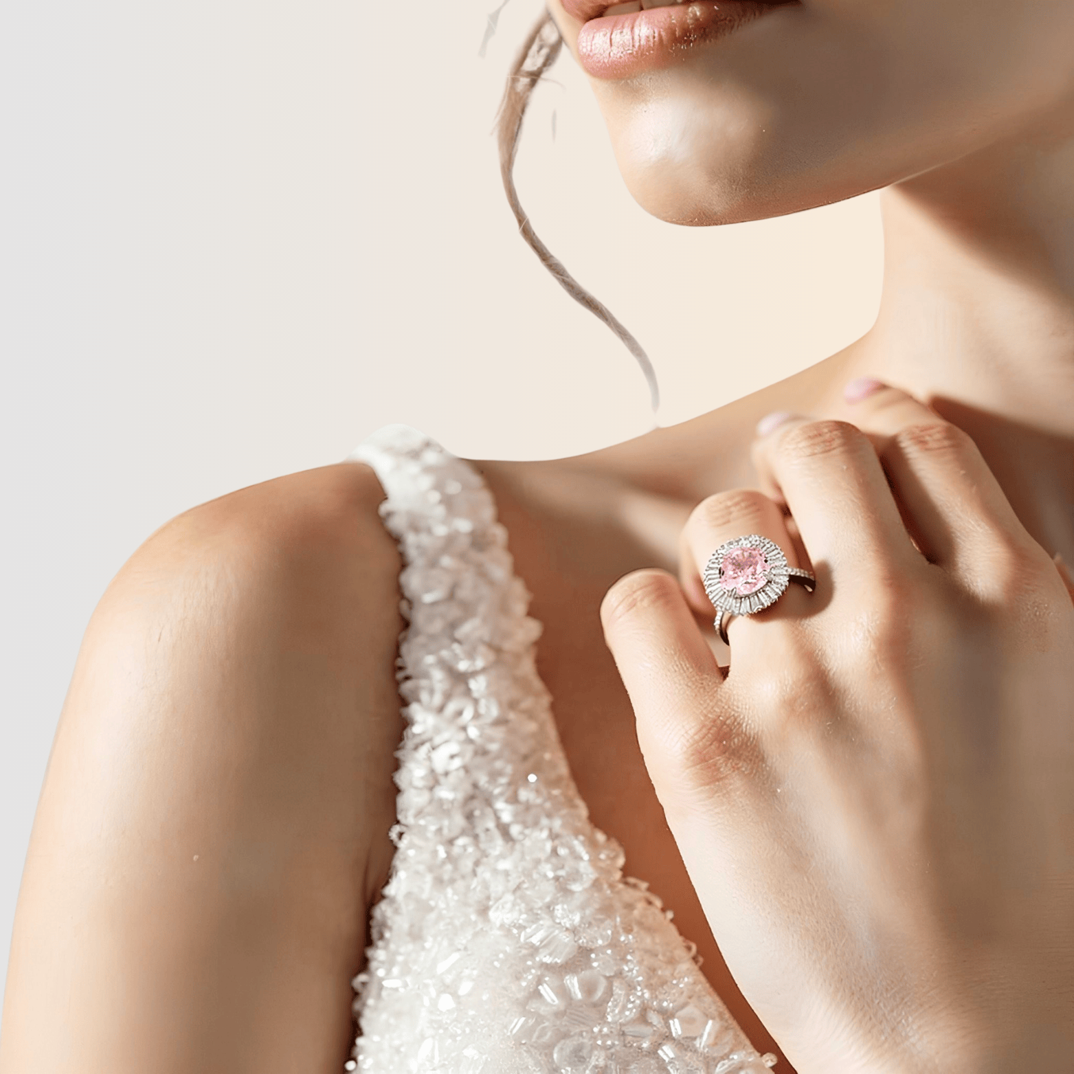 Mataari Rings Emerald Sterling Silver Rose Quartz Baguette Cubic Zirconia Adjustable Ring