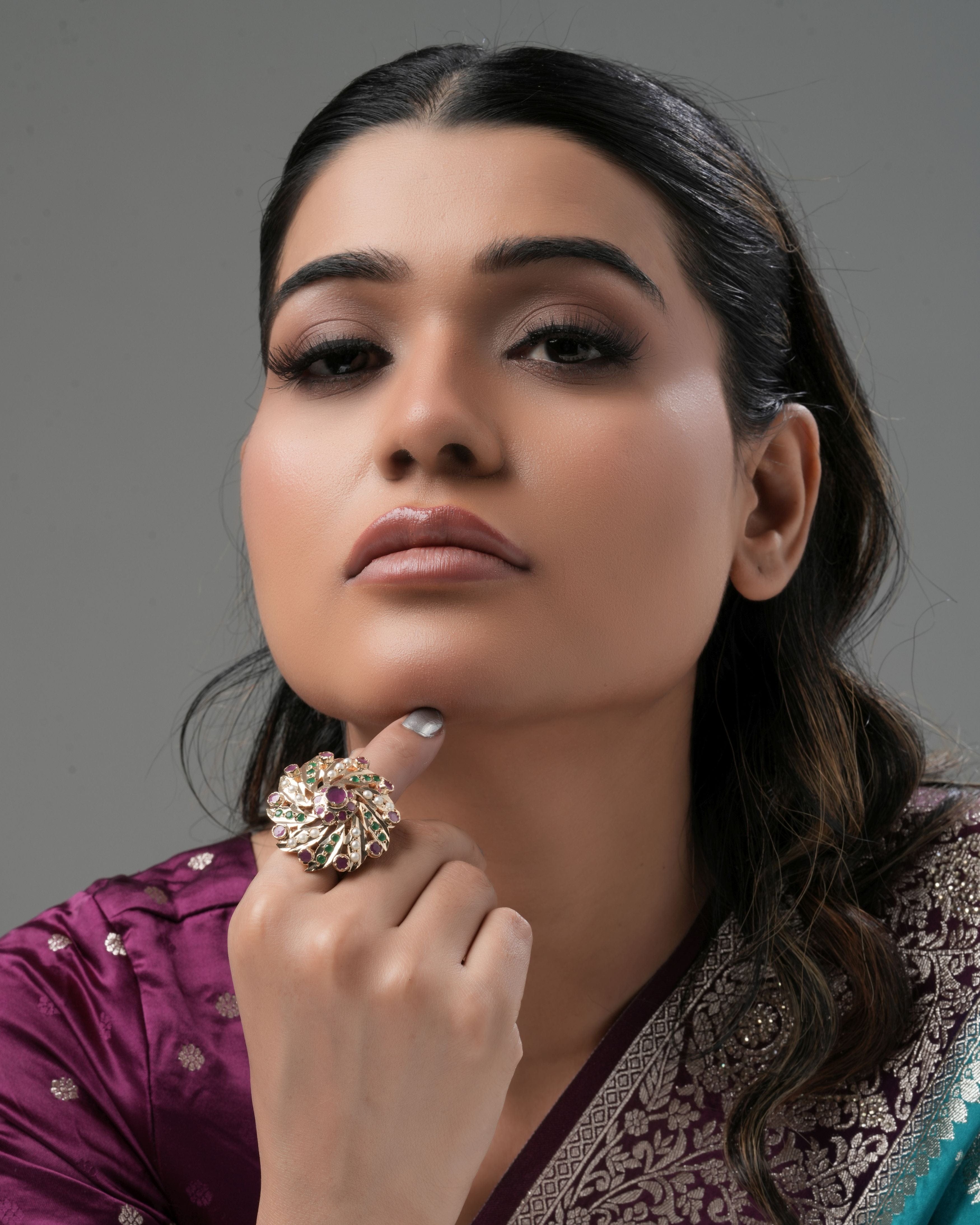 Mataari Rings Floral Royale Multistone Adjustable Statement Ring