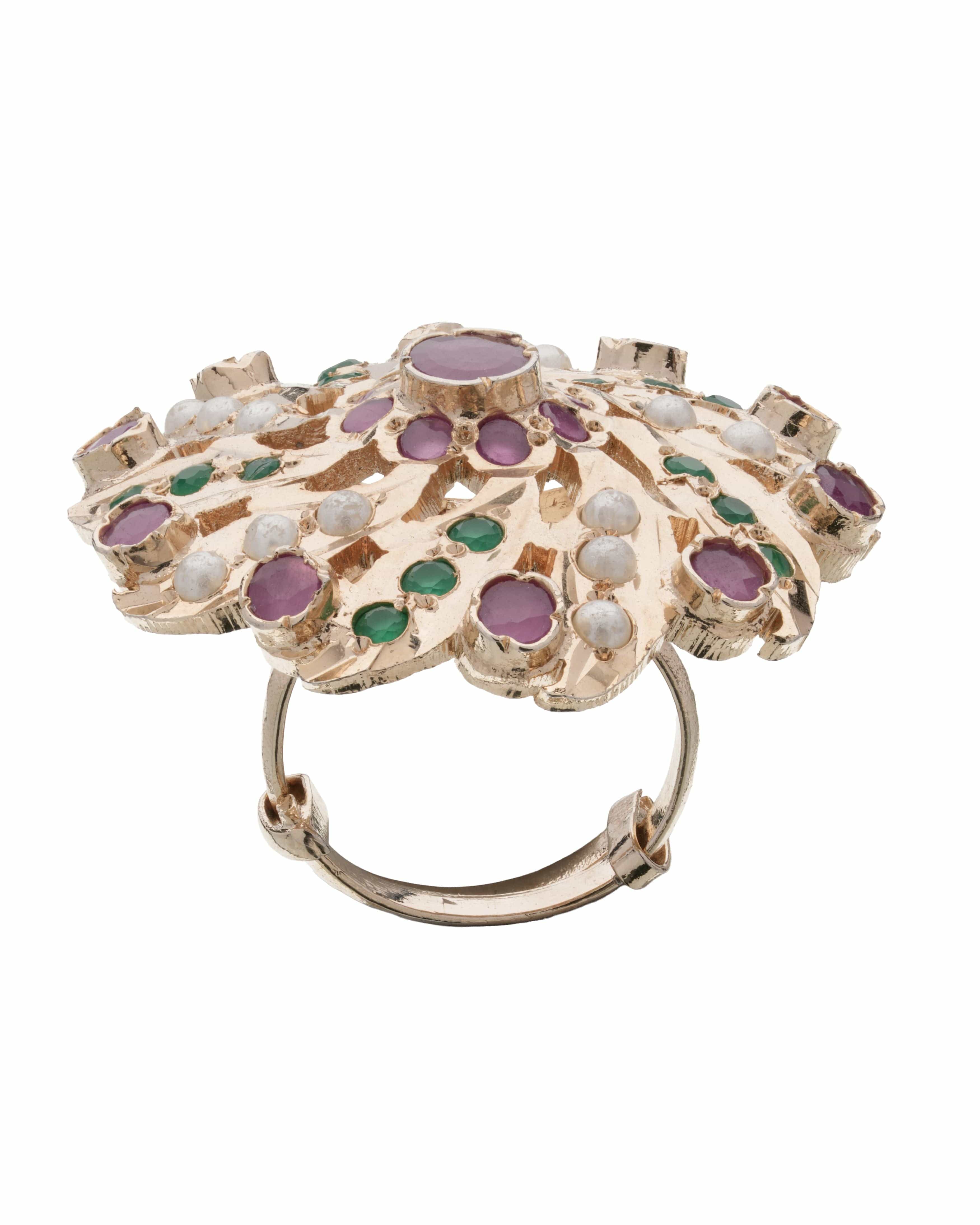 Mataari Rings Floral Royale Multistone Adjustable Statement Ring