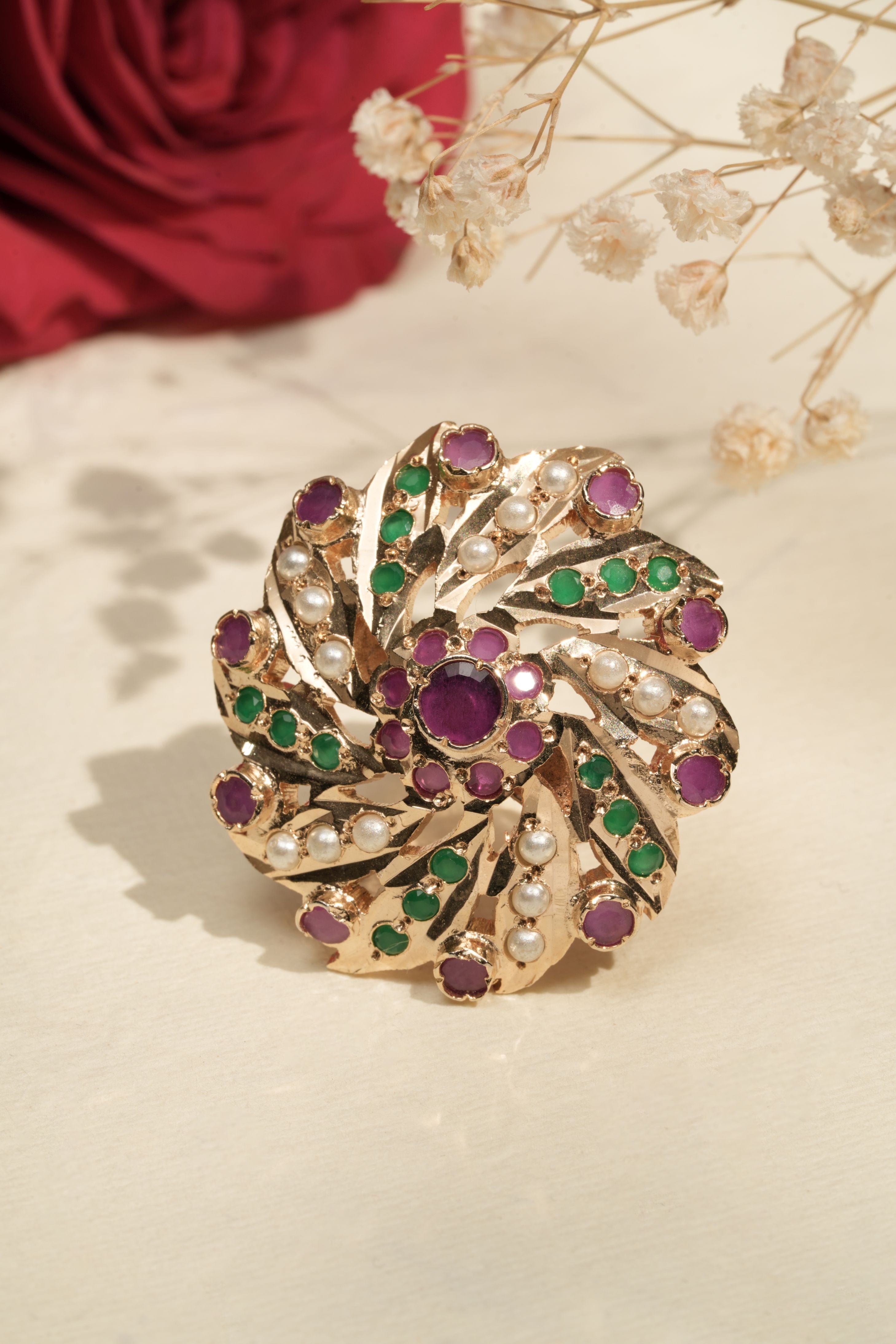 Mataari Rings Floral Royale Multistone Adjustable Statement Ring