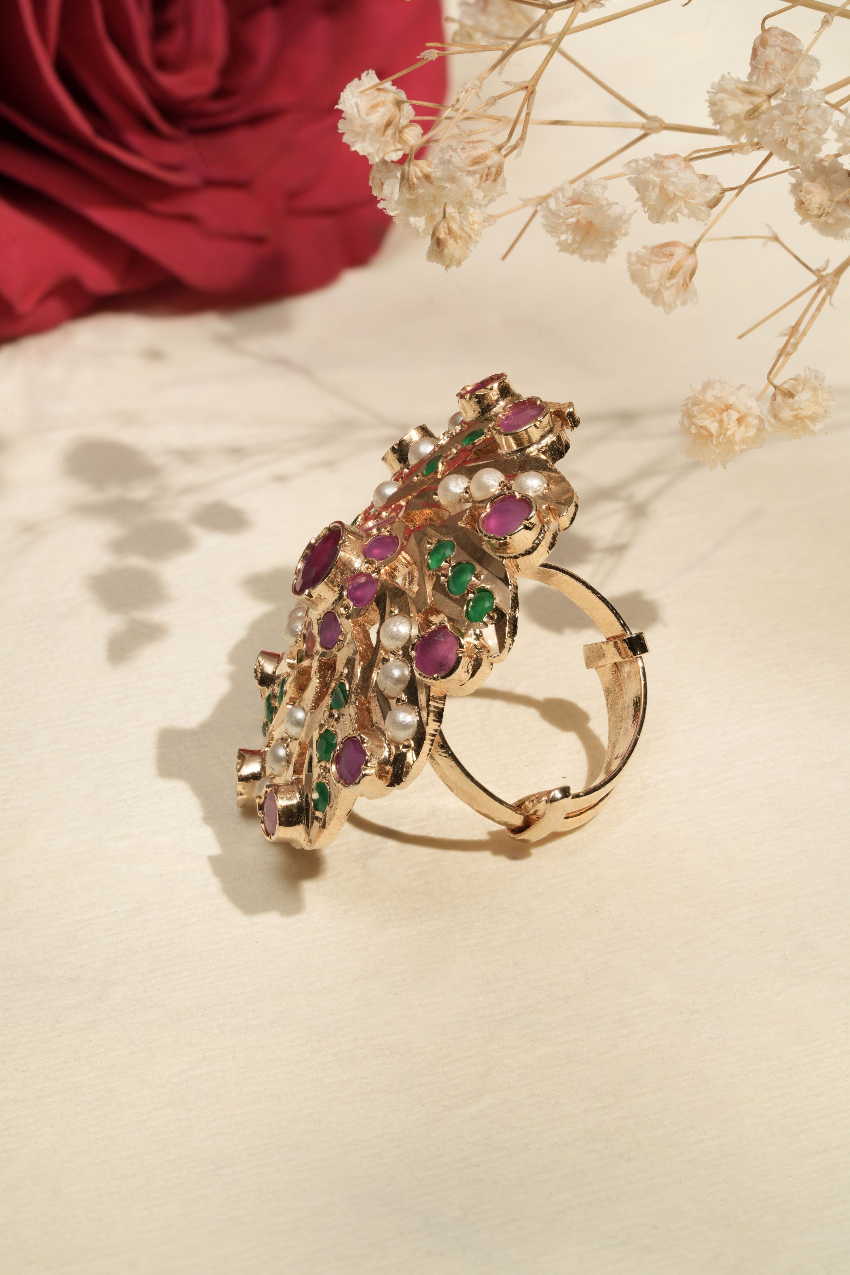 Mataari Rings Floral Royale Multistone Adjustable Statement Ring