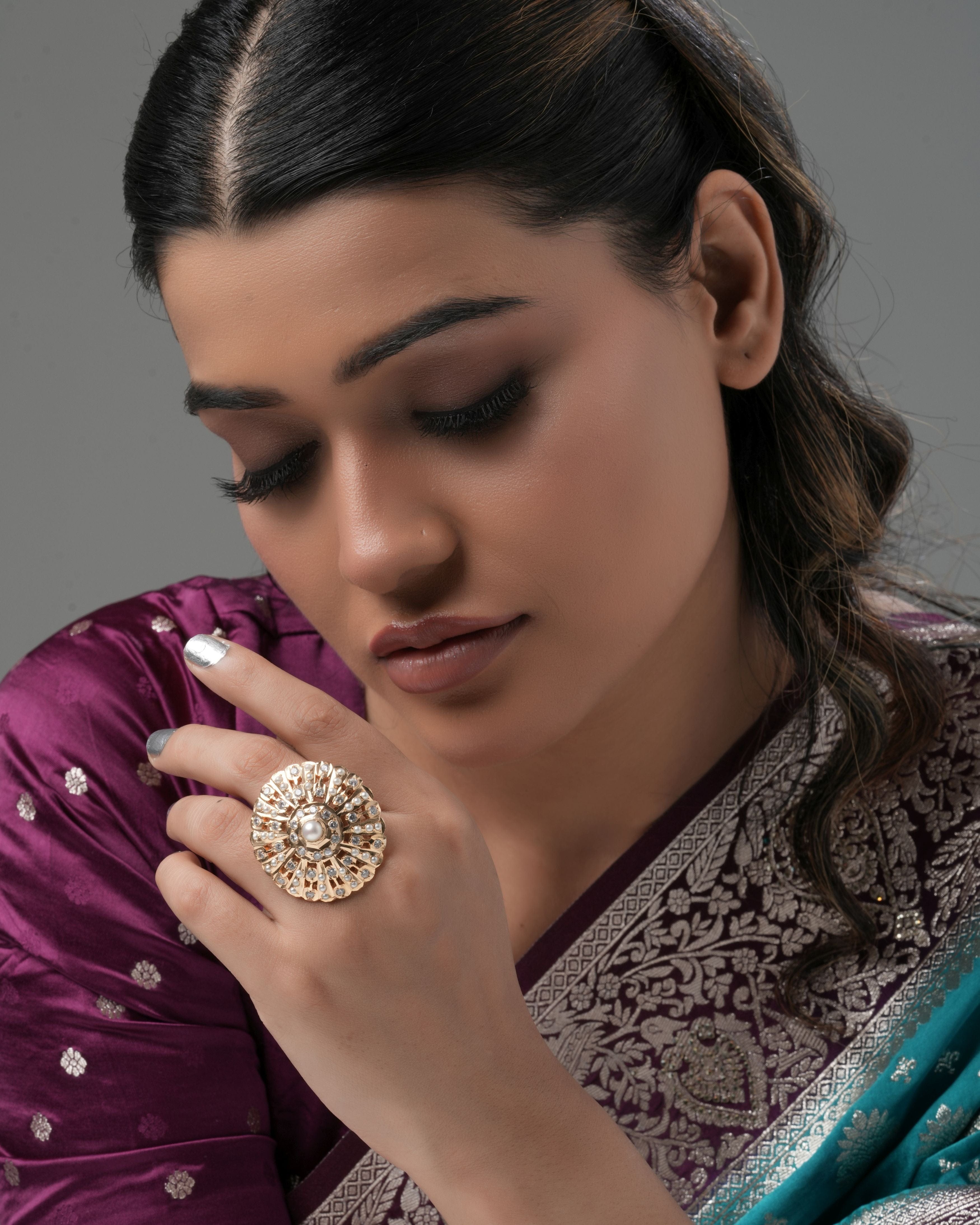 Mataari Rings Golden Pearl Radiance Adjustable Statement Ring