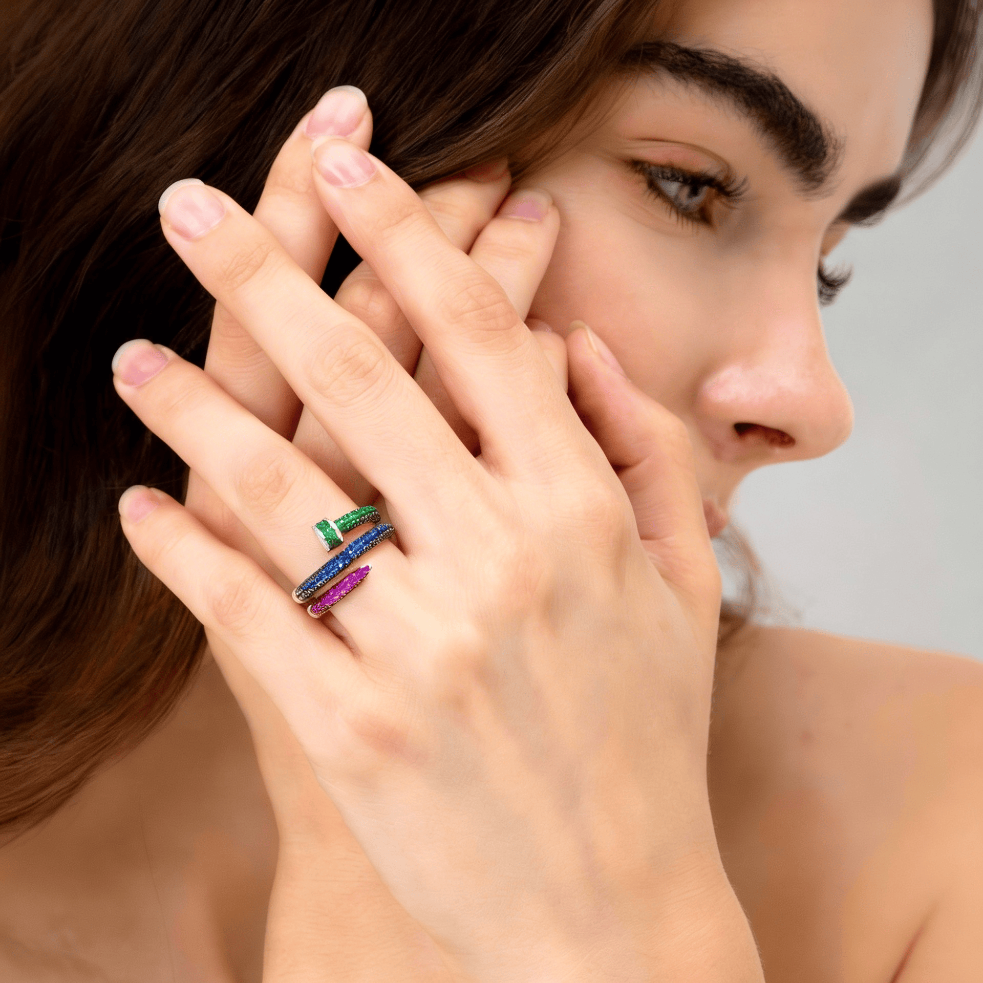 Mataari Rings Tri Color Silver Plated Cubic Zirconia Ring for Women