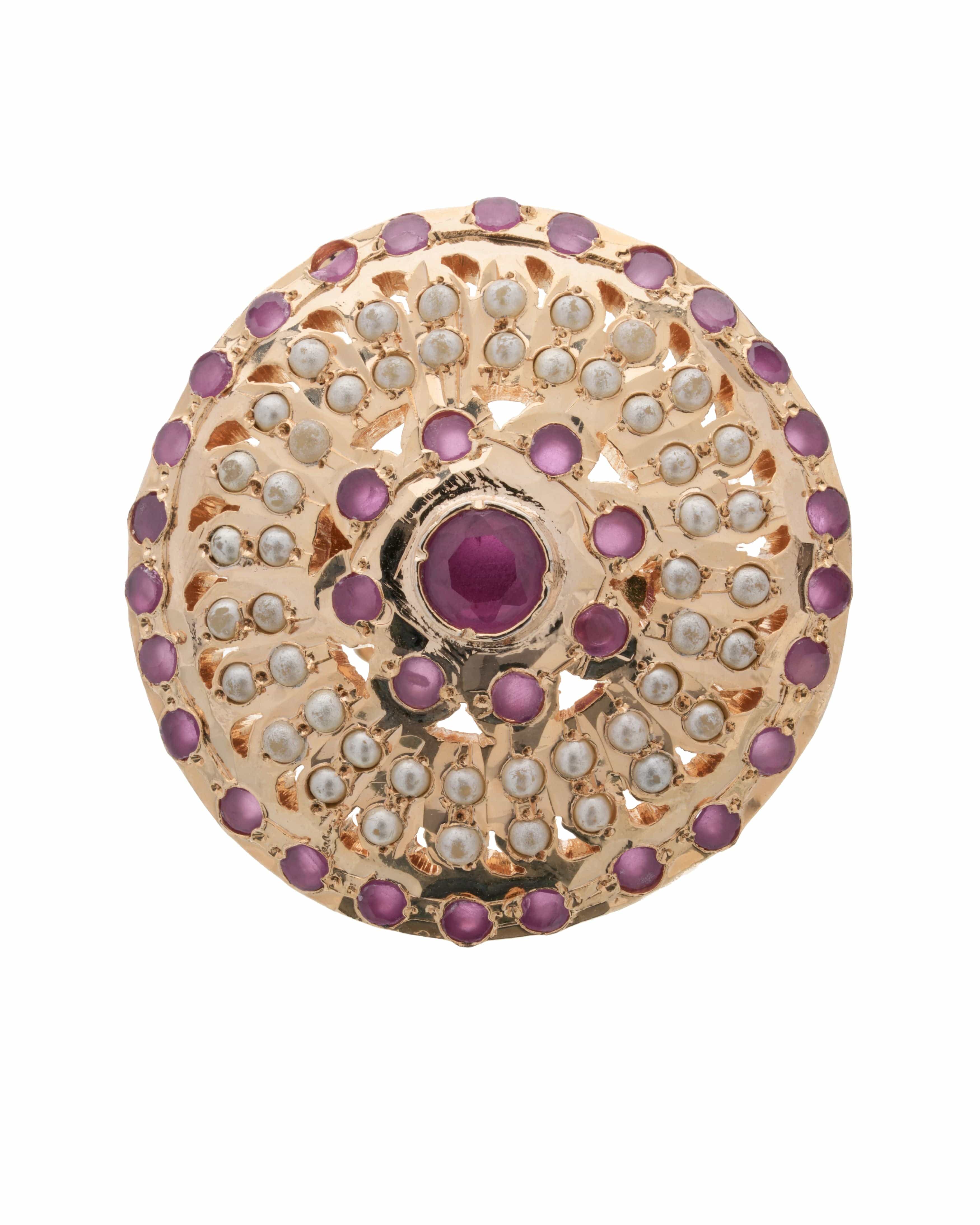 Mataari Rings Ruby Pearl Majesty Adjustable Statement Ring