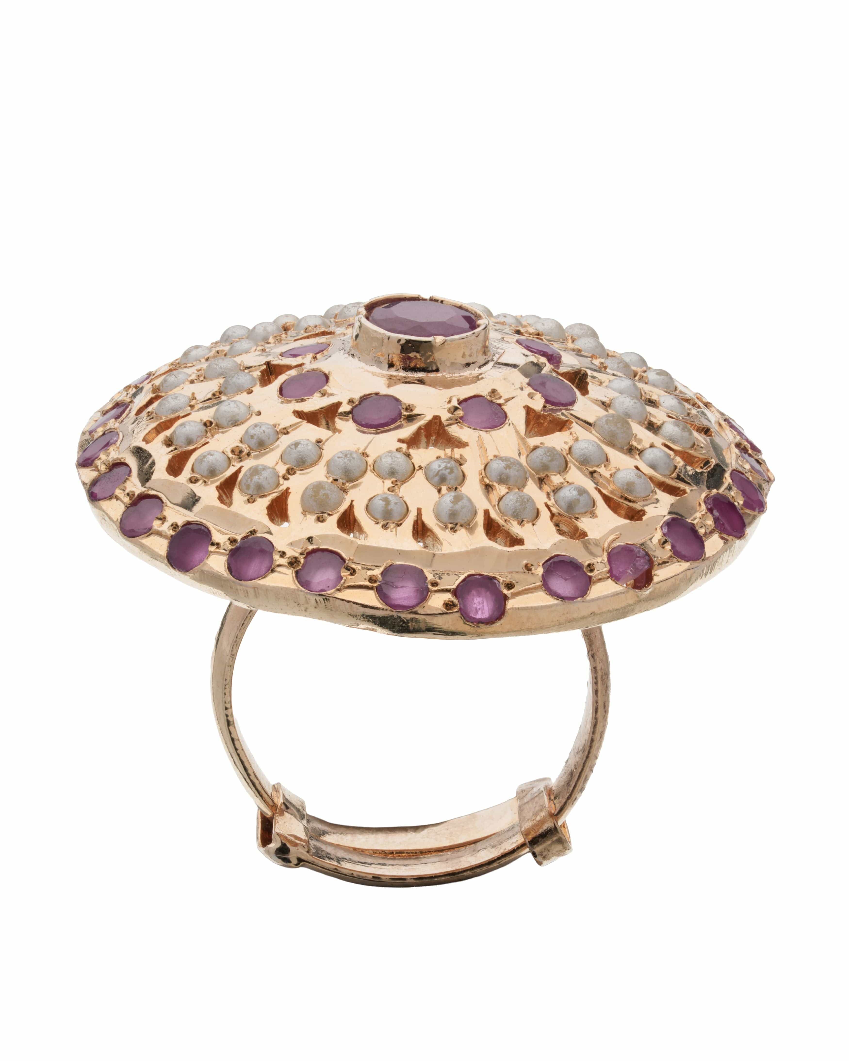 Mataari Rings Ruby Pearl Majesty Adjustable Statement Ring