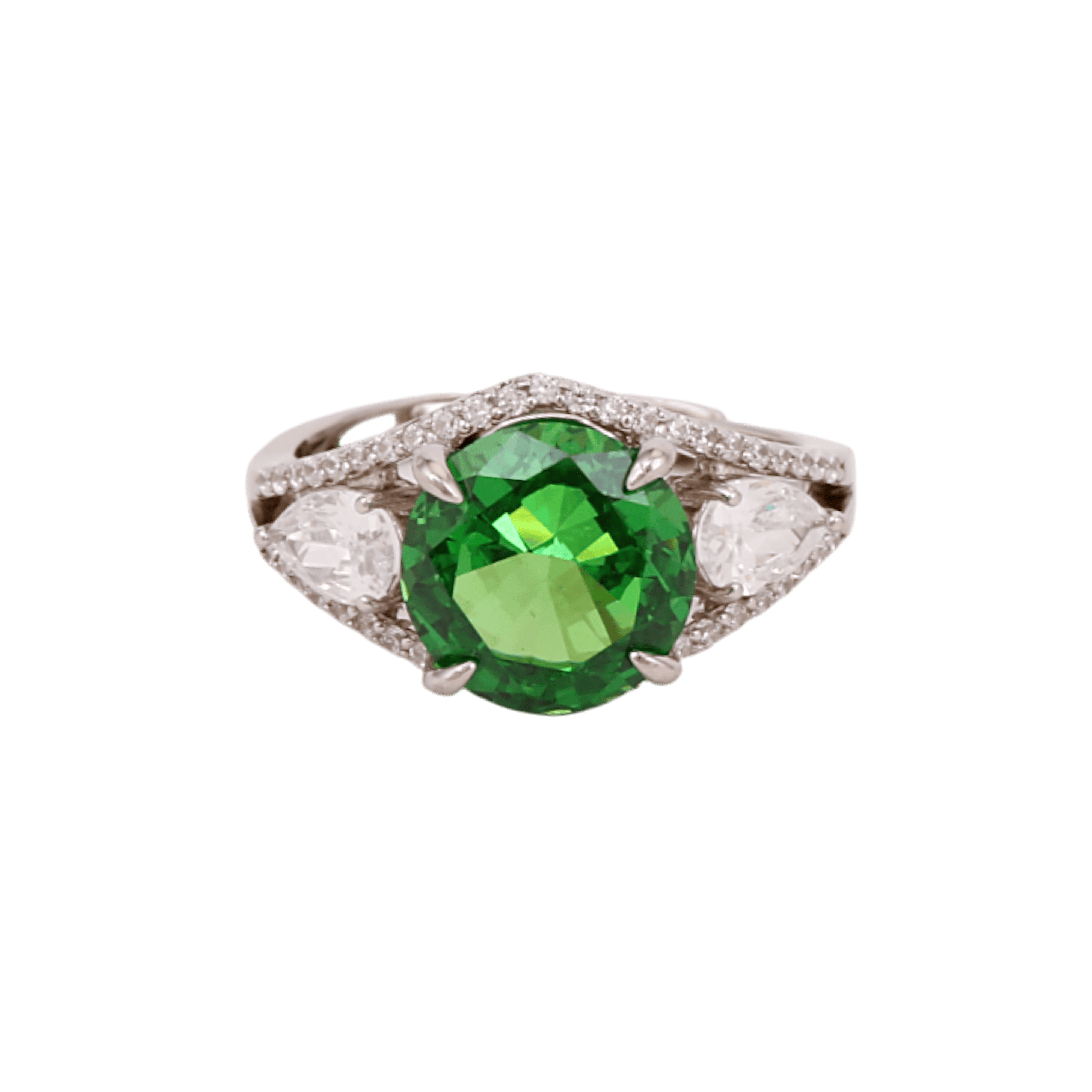 Mataari Rings Yellow Sapphire Sterling Silver Adjustable Emerald Cocktail Cubic Zirconia Ring