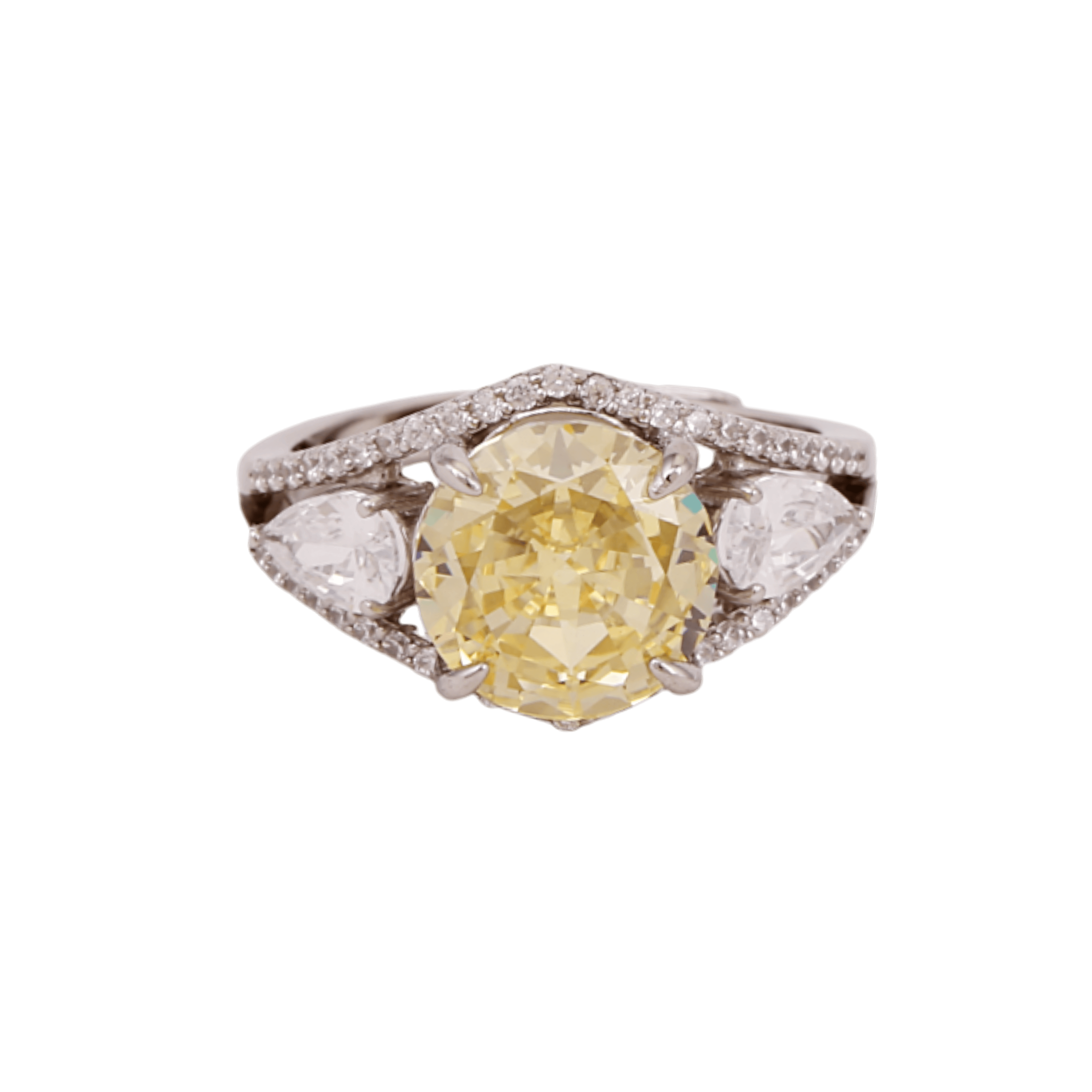 Mataari Rings Yellow Sapphire Sterling Silver Adjustable Emerald Cocktail Cubic Zirconia Ring