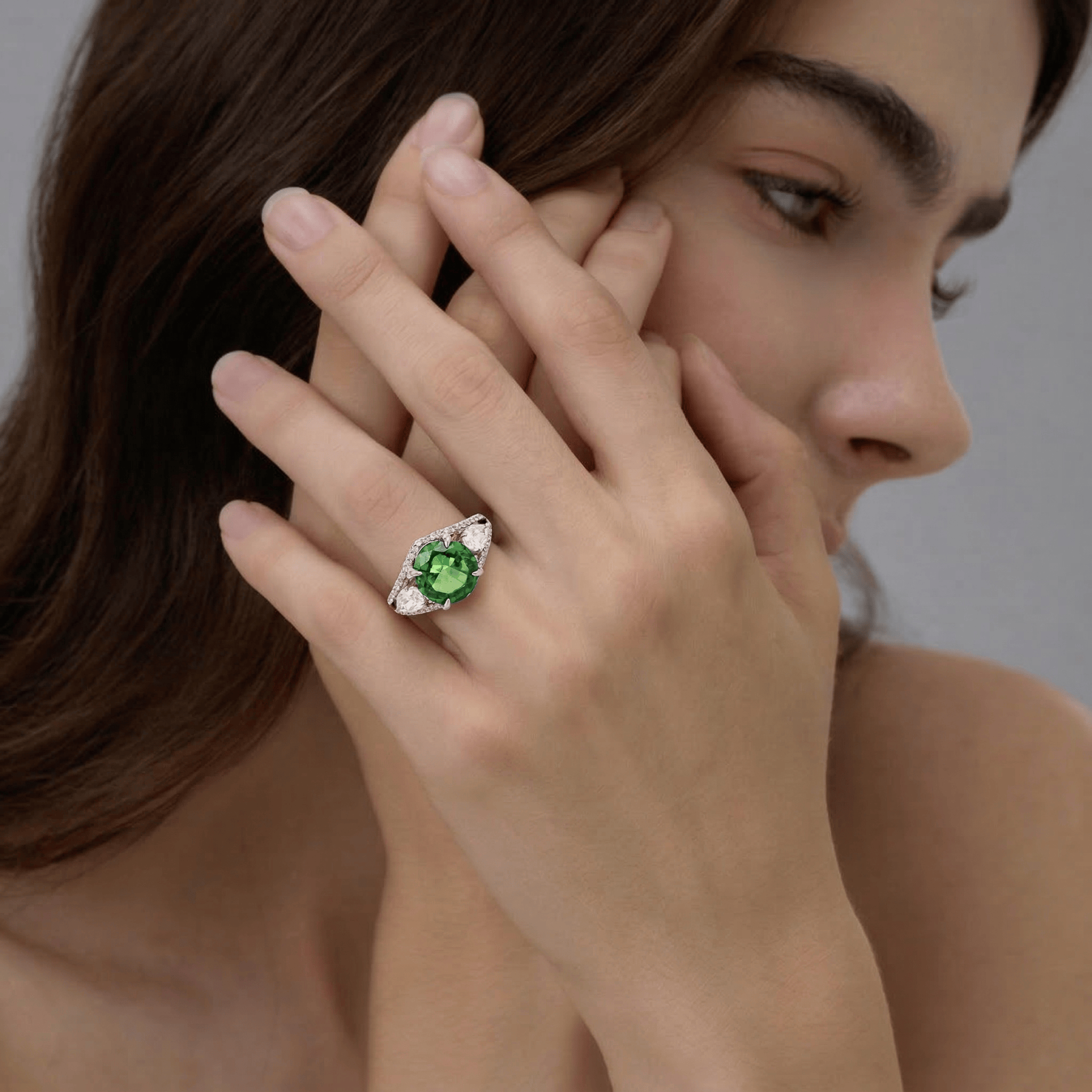 Mataari Rings Yellow Sapphire Sterling Silver Adjustable Emerald Cocktail Cubic Zirconia Ring