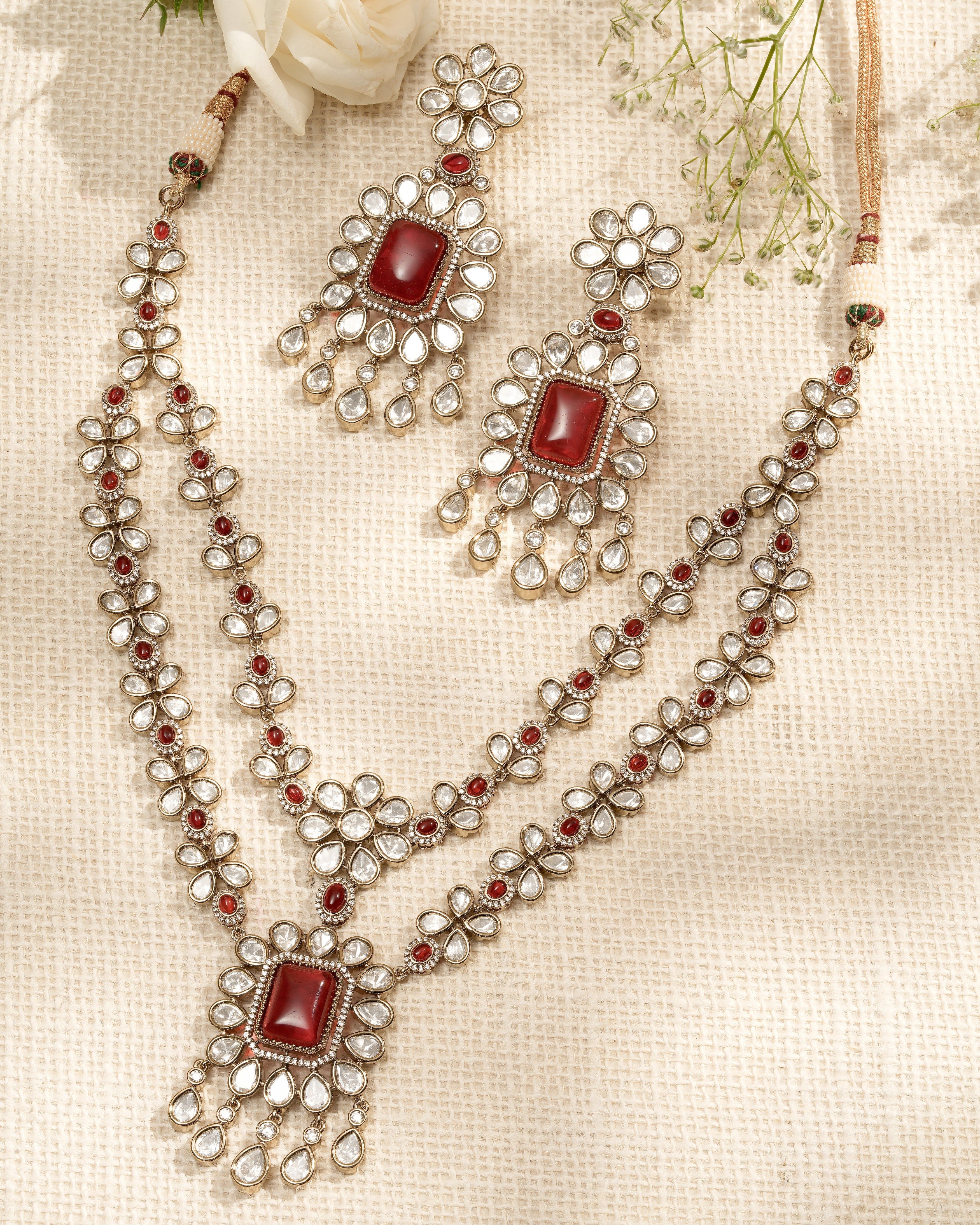 Mataari Charming Pink Mona Lisa  moissanite Pendant & Earring Set with Multicolor Beaded Tassel