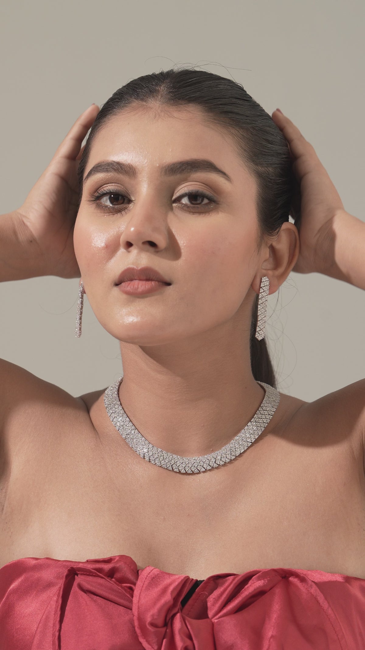 Anisha Collar Silver Plated CZ Crystal Wedding Choker Necklace