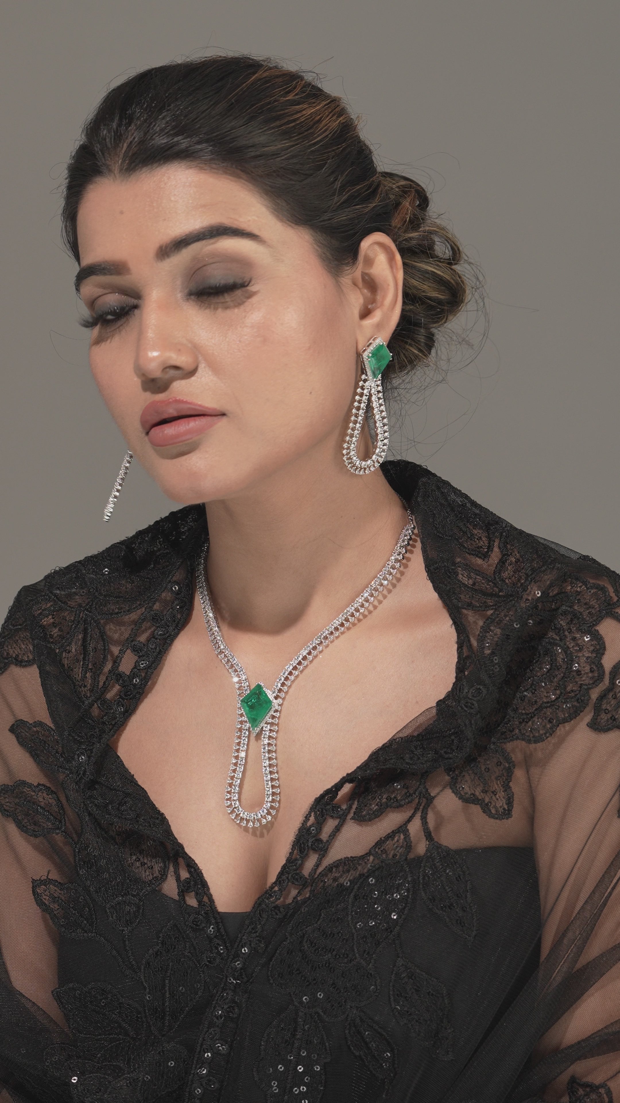 Emerald Luxe Pave CZ ( Swarovski Elements) Necklace & Earring Set