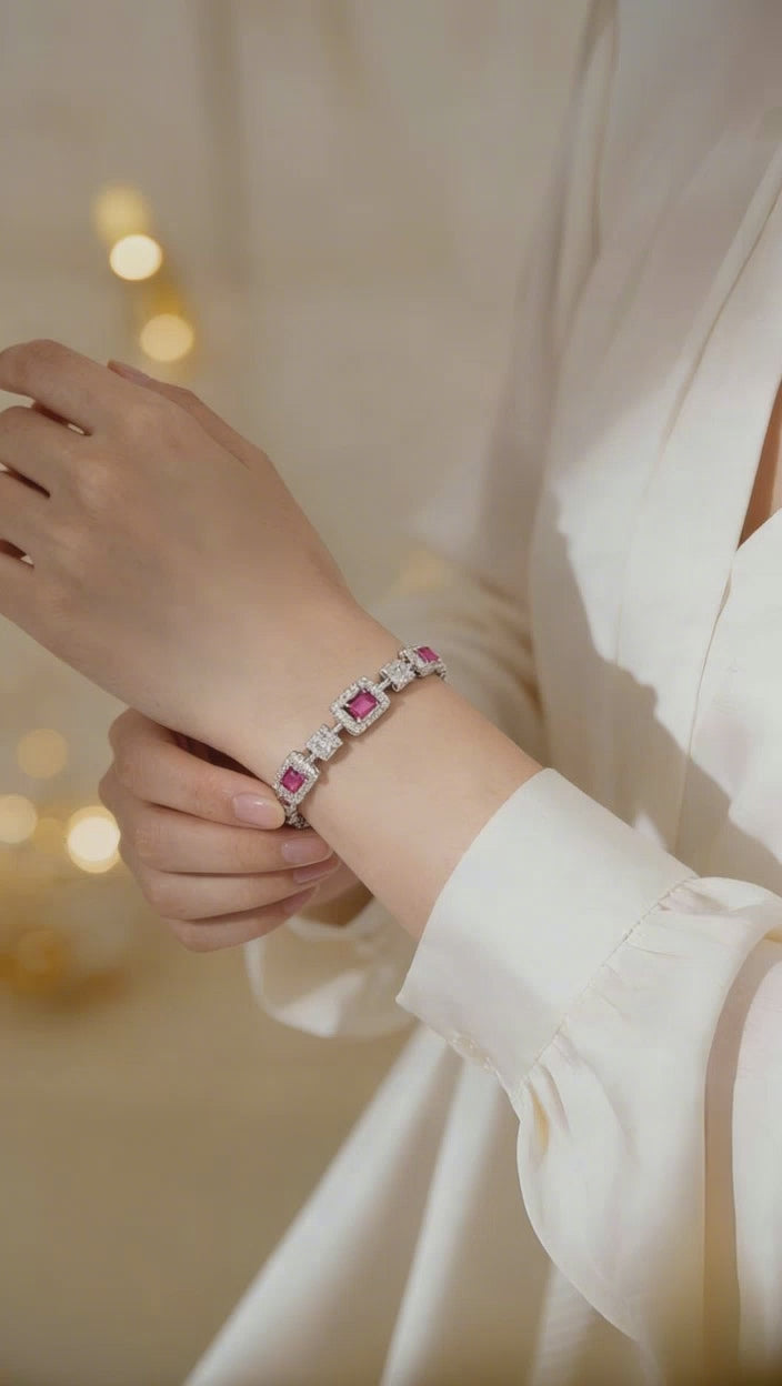 Silver Plated Ruby Openable Cubic Zirconia Bracelet