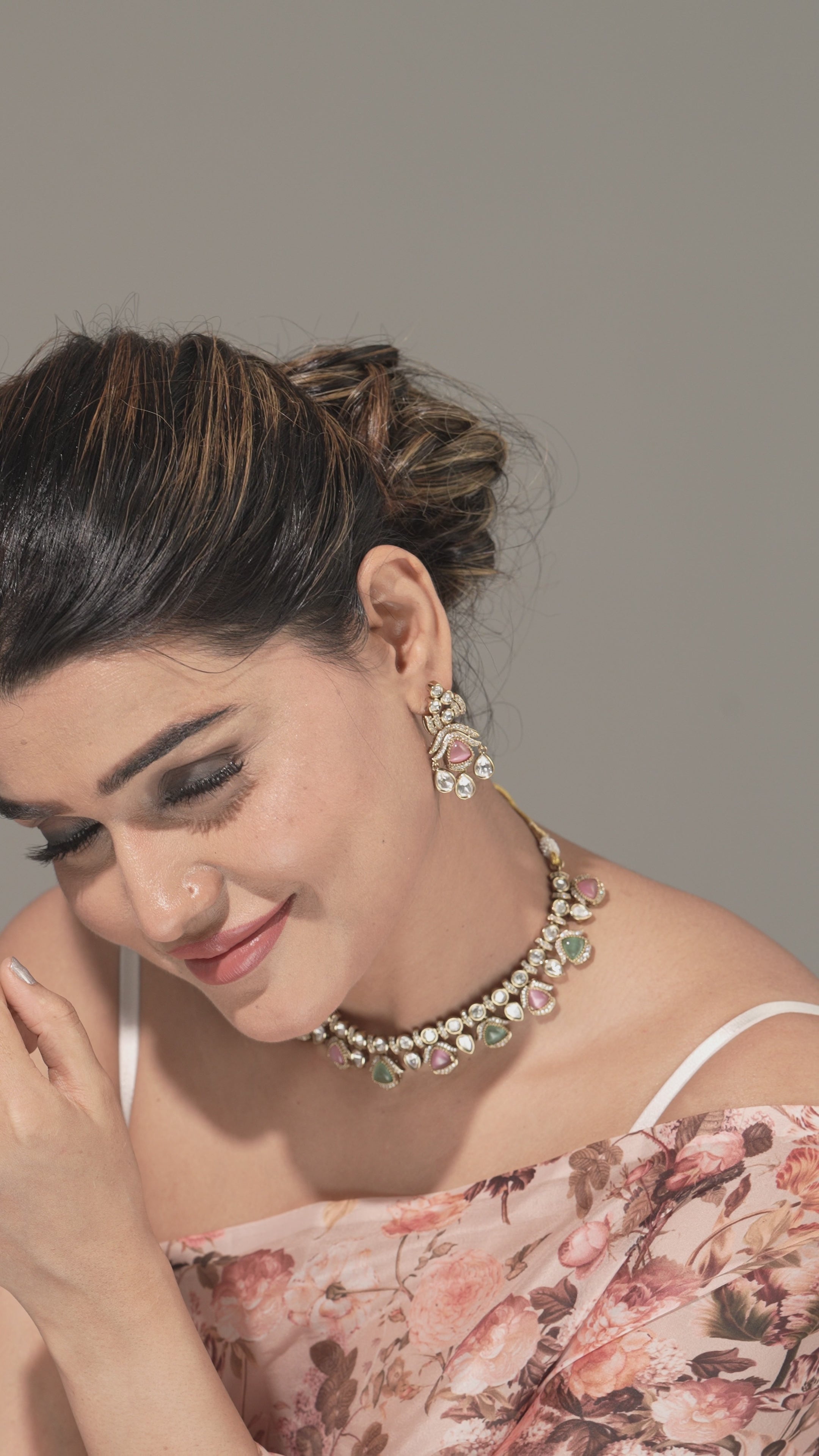 Pastel Petals – Green & Pink Teardrop Kundan Choker Necklace