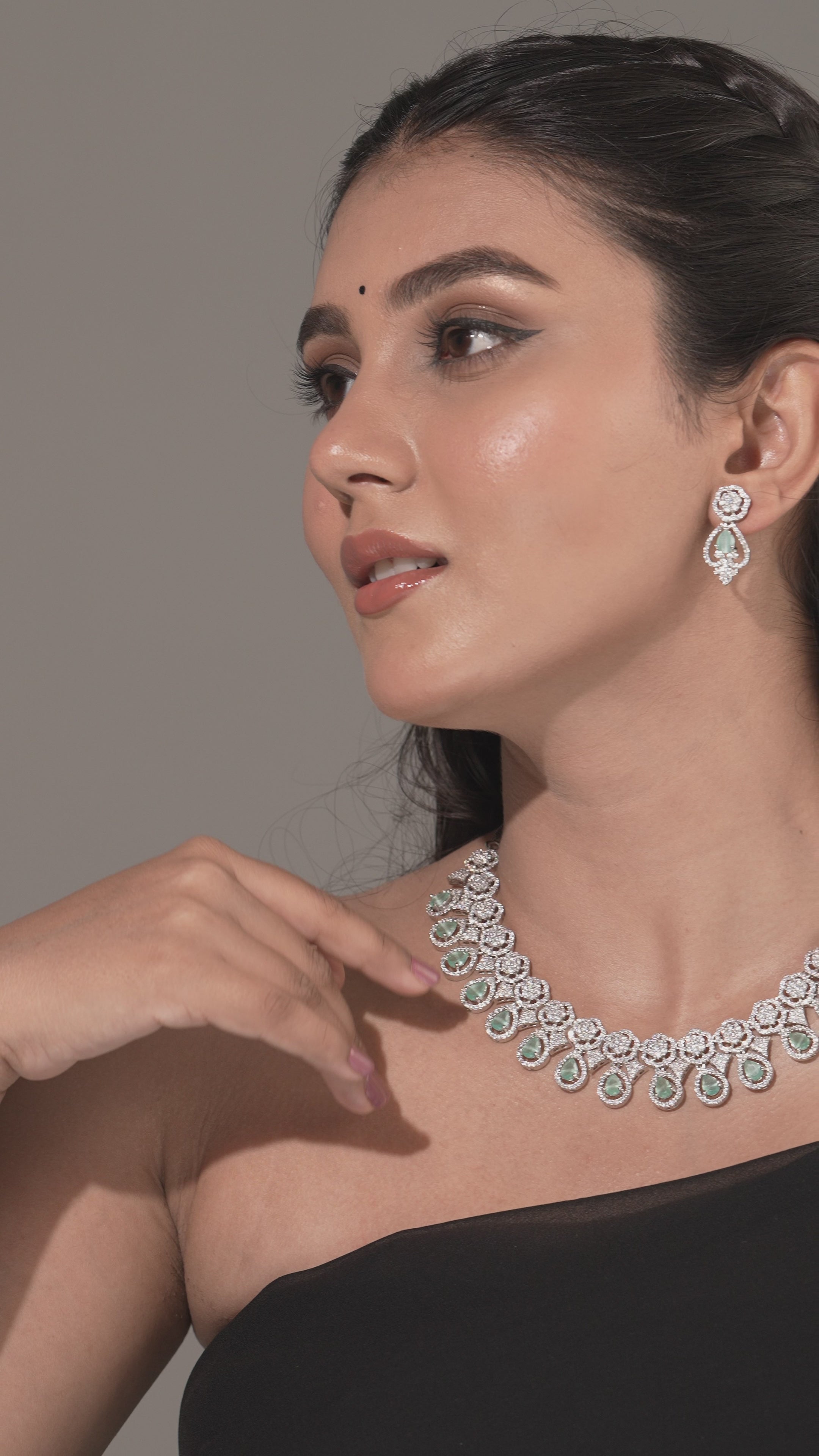 Emerald Envy American Diamond  Choker & Earring Set