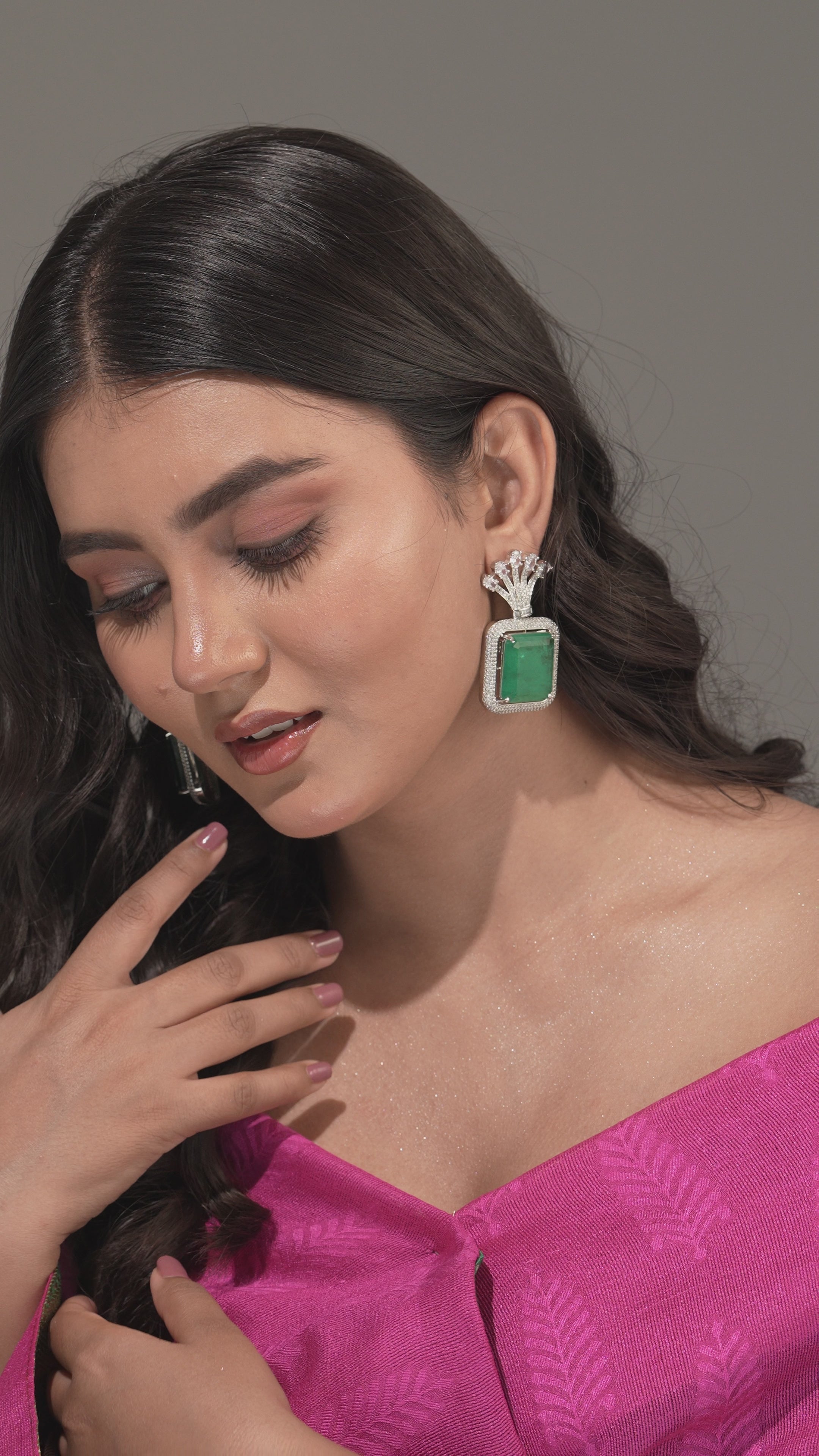 Emerald Green Square-Cut Statement Earrings