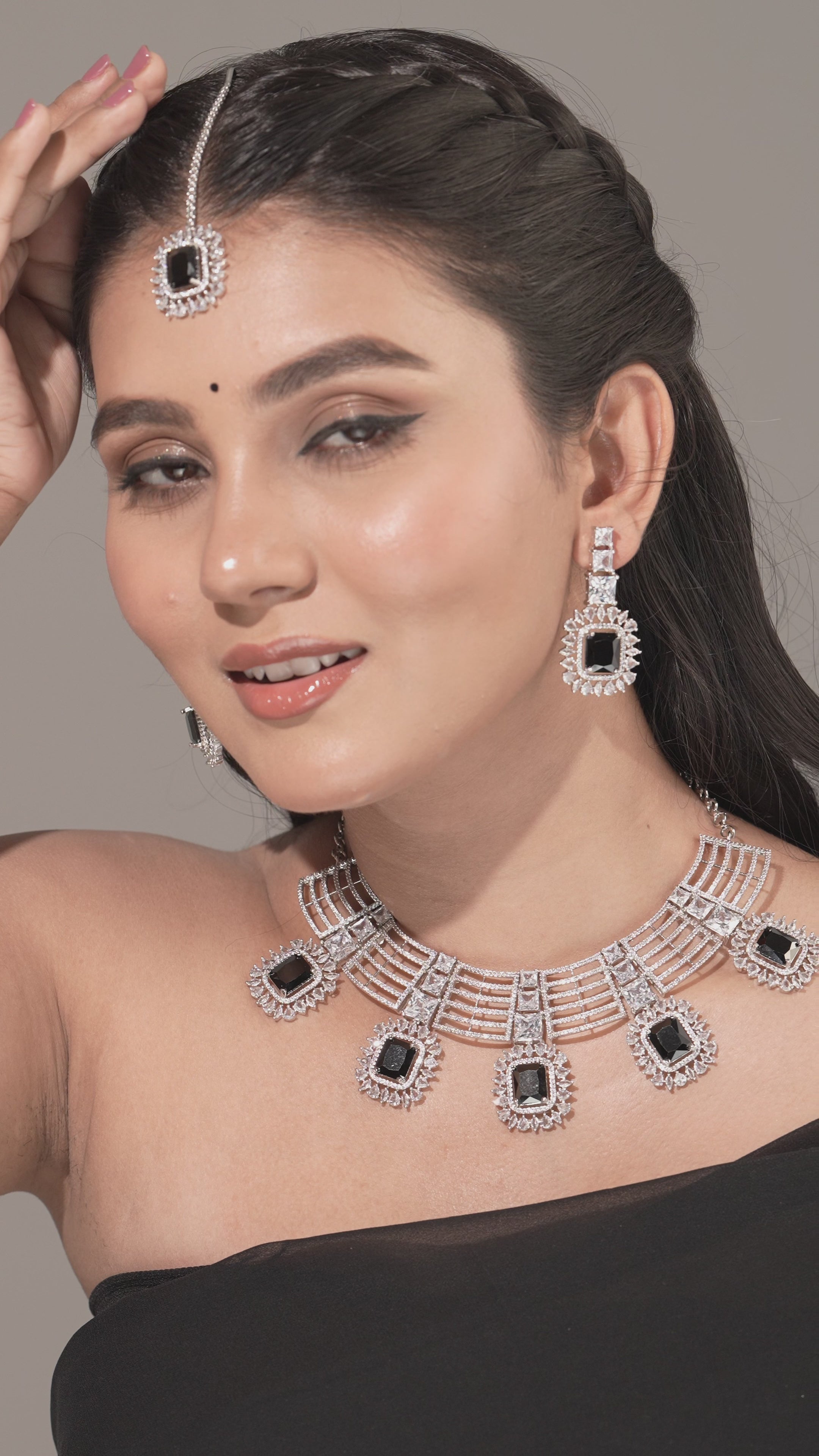 Midnight Glam Adjustable Collar Necklace & Drop Earrings Set