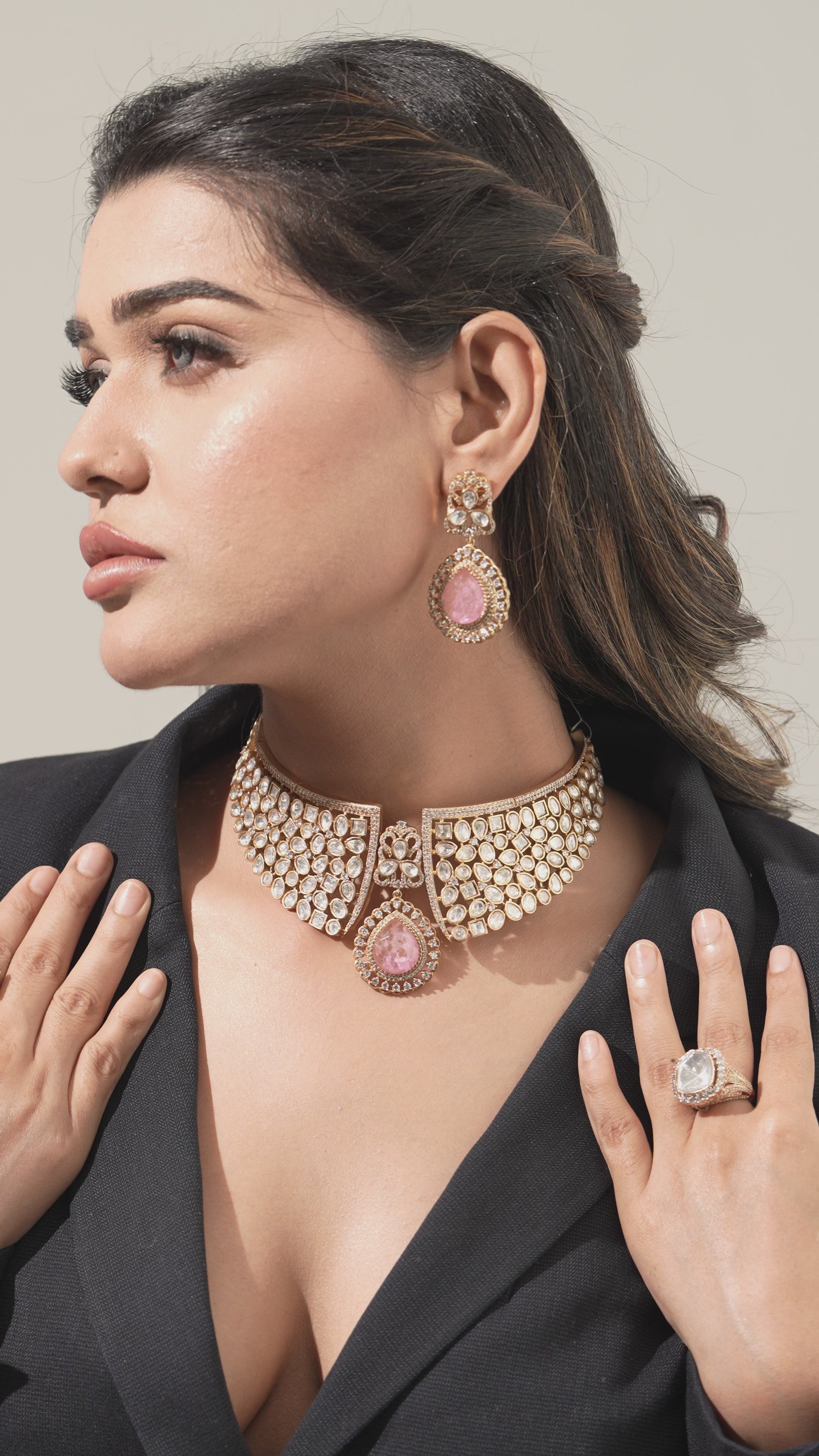 Ruby Flame Gold Bridal Choker Set – Red Stone Highlight