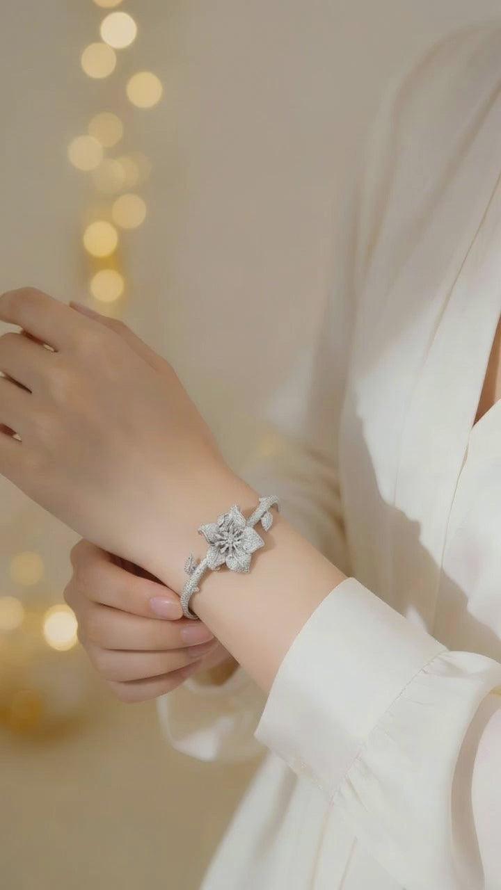 Cubic Zirconia Silver Plated Floral Minimalist Bracelet