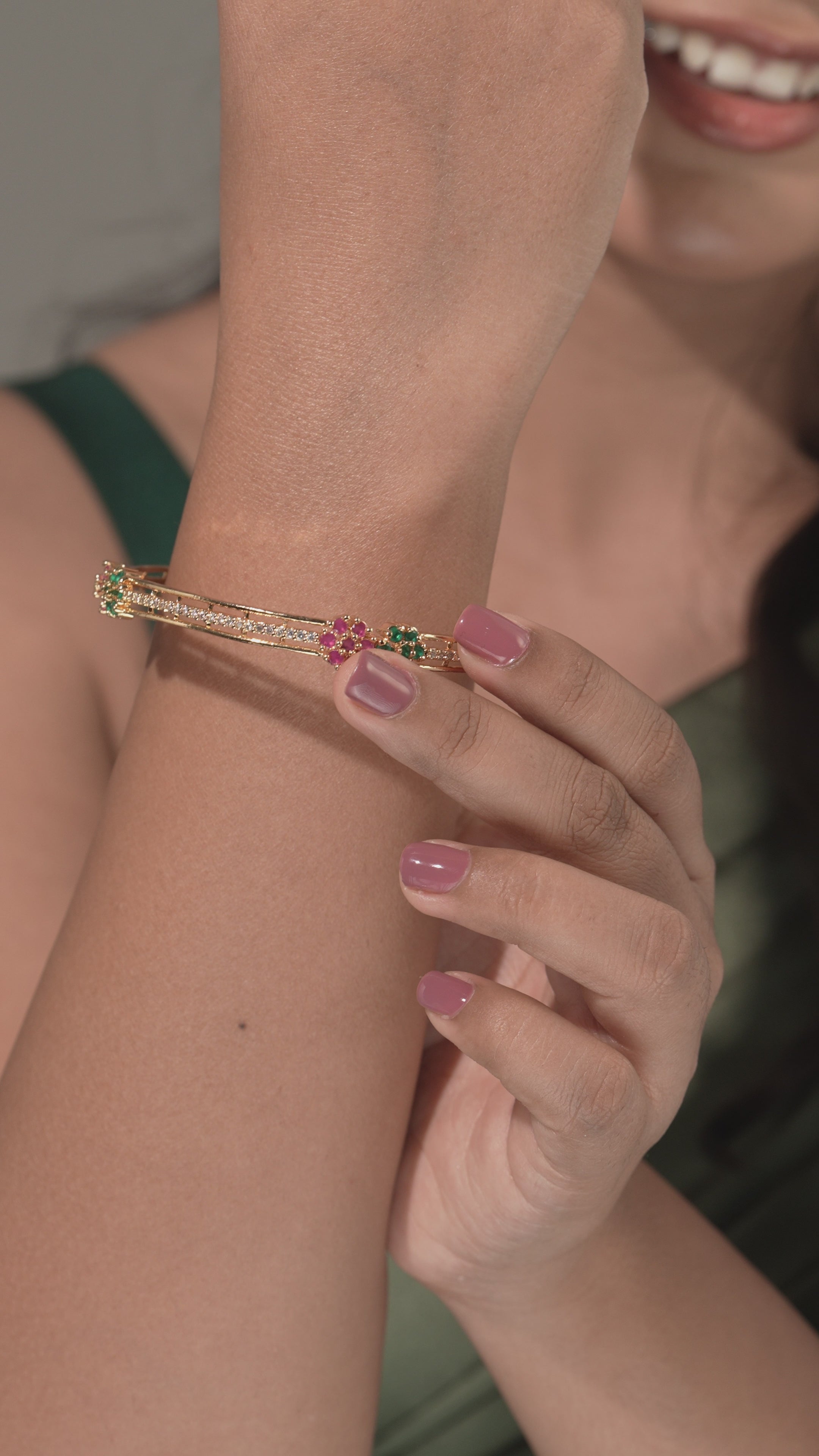 Emerald & Ruby Blossom Slider Bangles