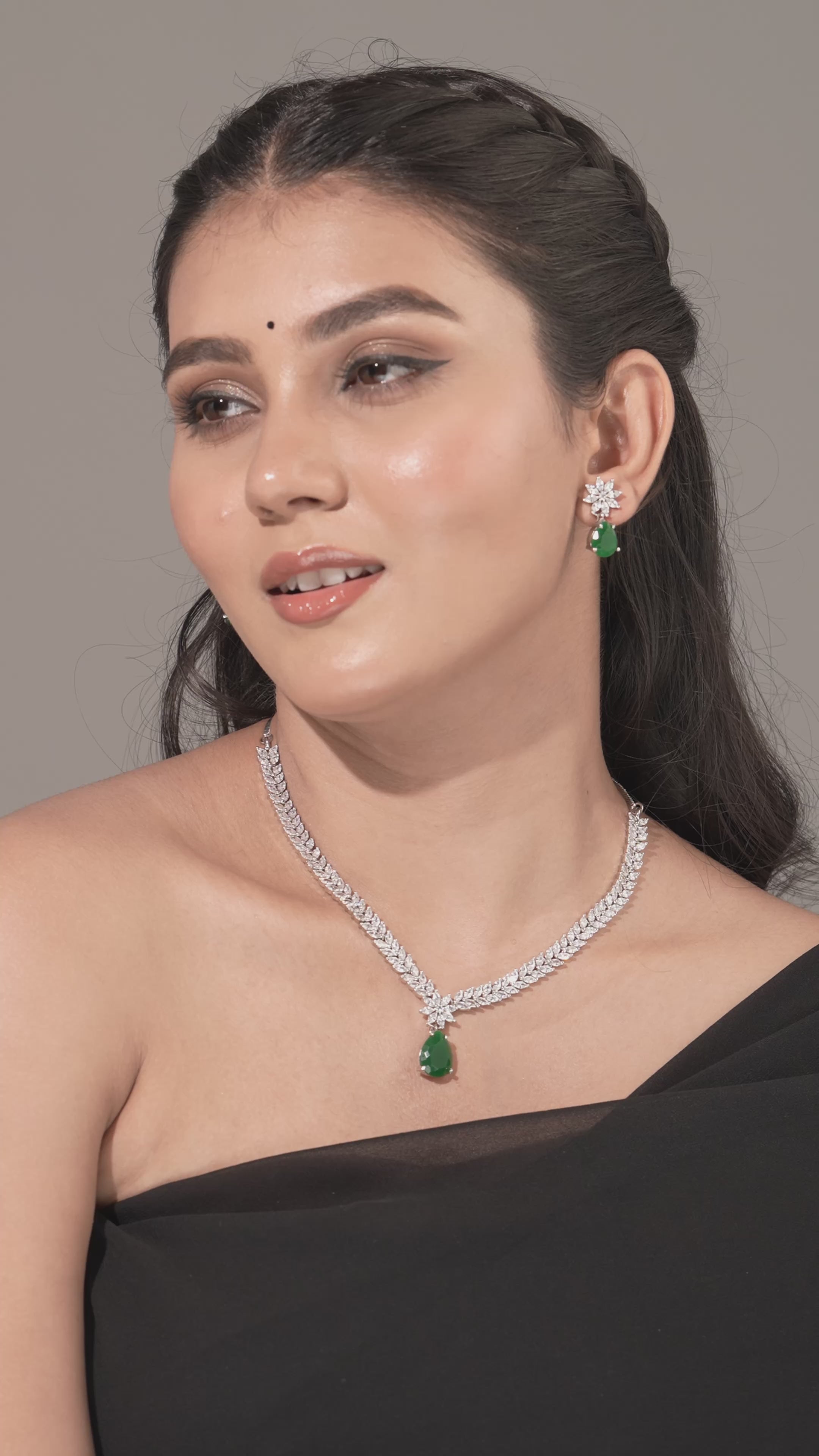 Interchangeable Emerald/Ruby/Sappire Blue/Crystal Elegance Necklace & Earrings Set