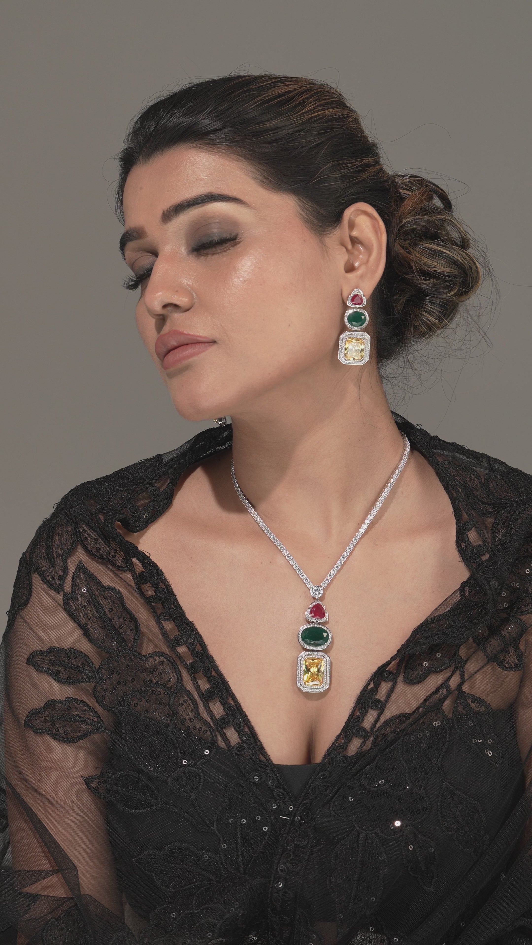 Aurora Prism Multi-Stone Necklace Set – Modern Glam Elegance