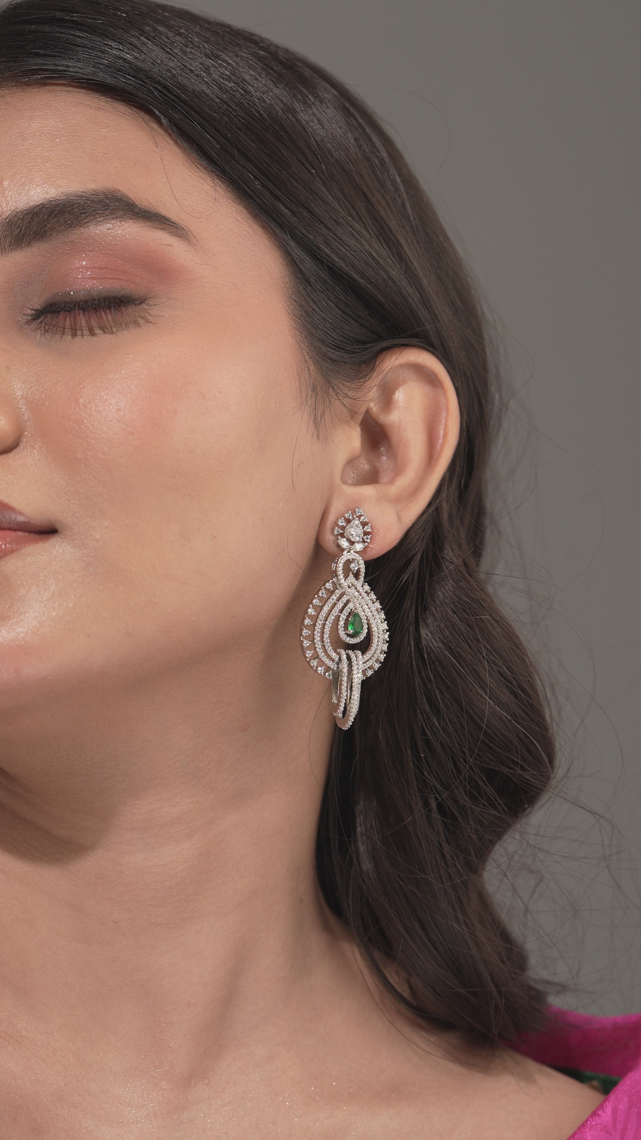 Emerald Veil Designer Chandelier Earrings