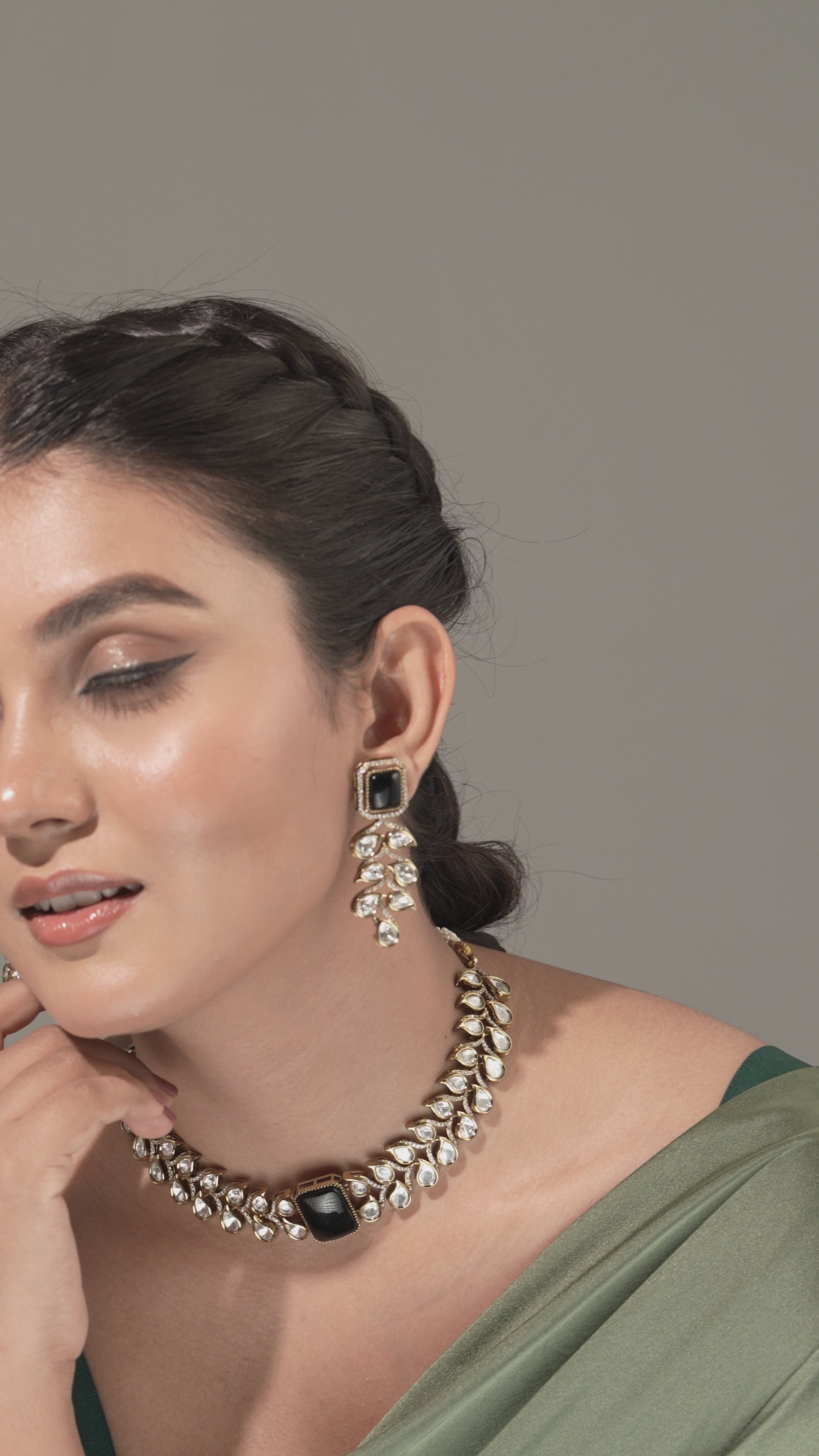 Ivory Radiance CZ Kundan Choker & Earring Set