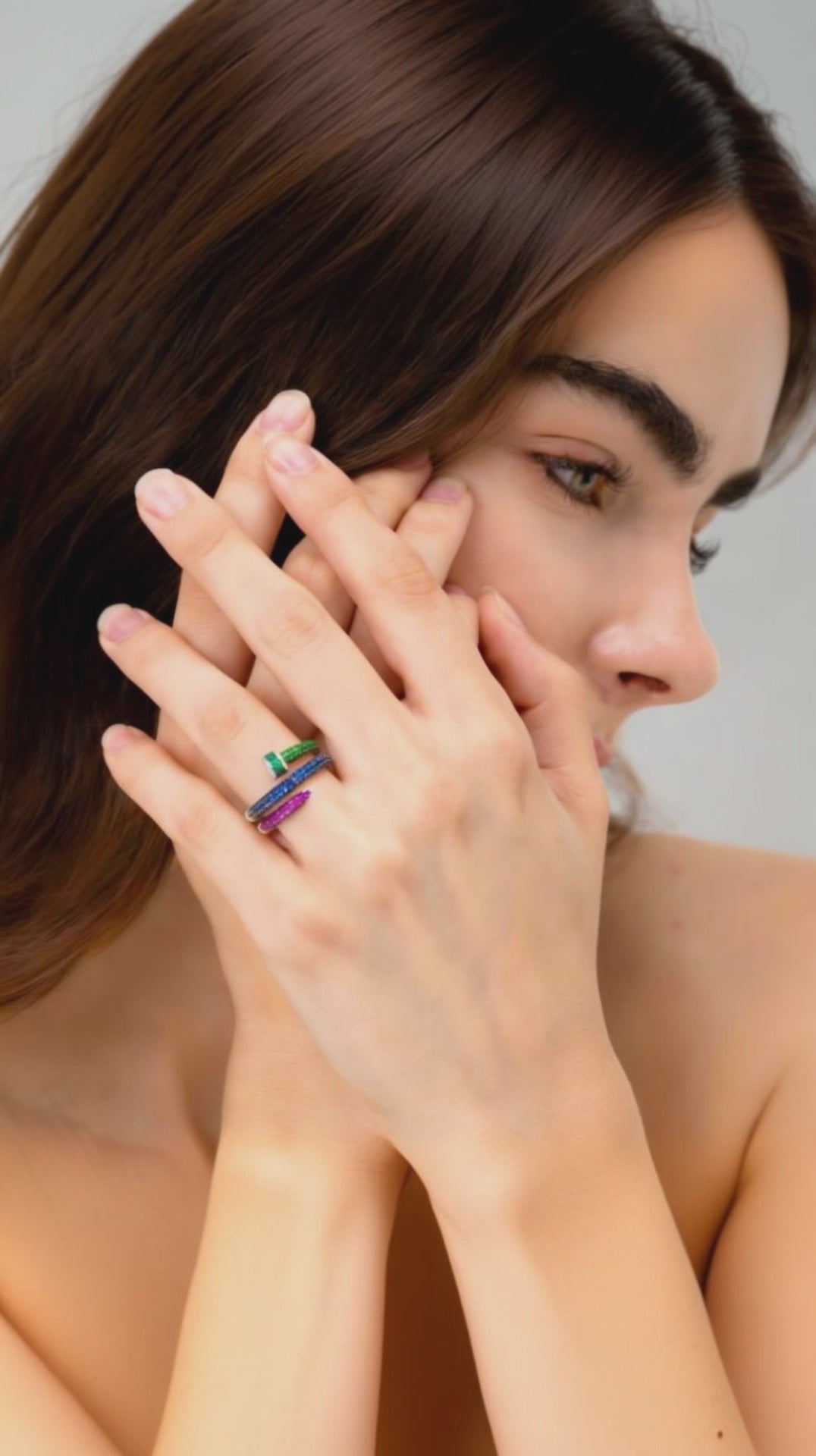 Tri Color Silver Plated CZ Ring for Women | Red Garnet | Mataari