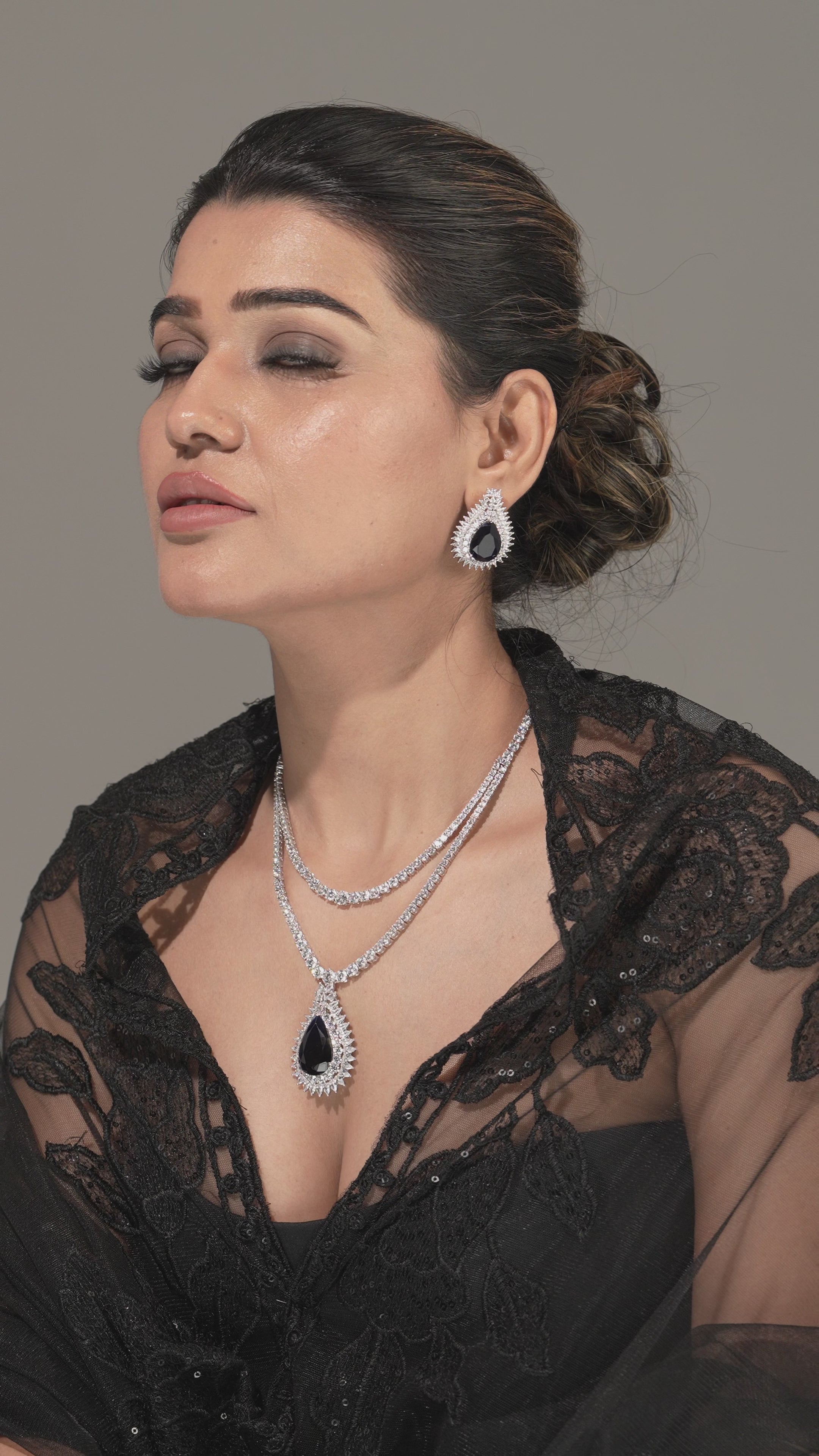 Midnight Majesty Sapphire-Inspired Swarovski Elements Necklace Set – Double Layer Glamour