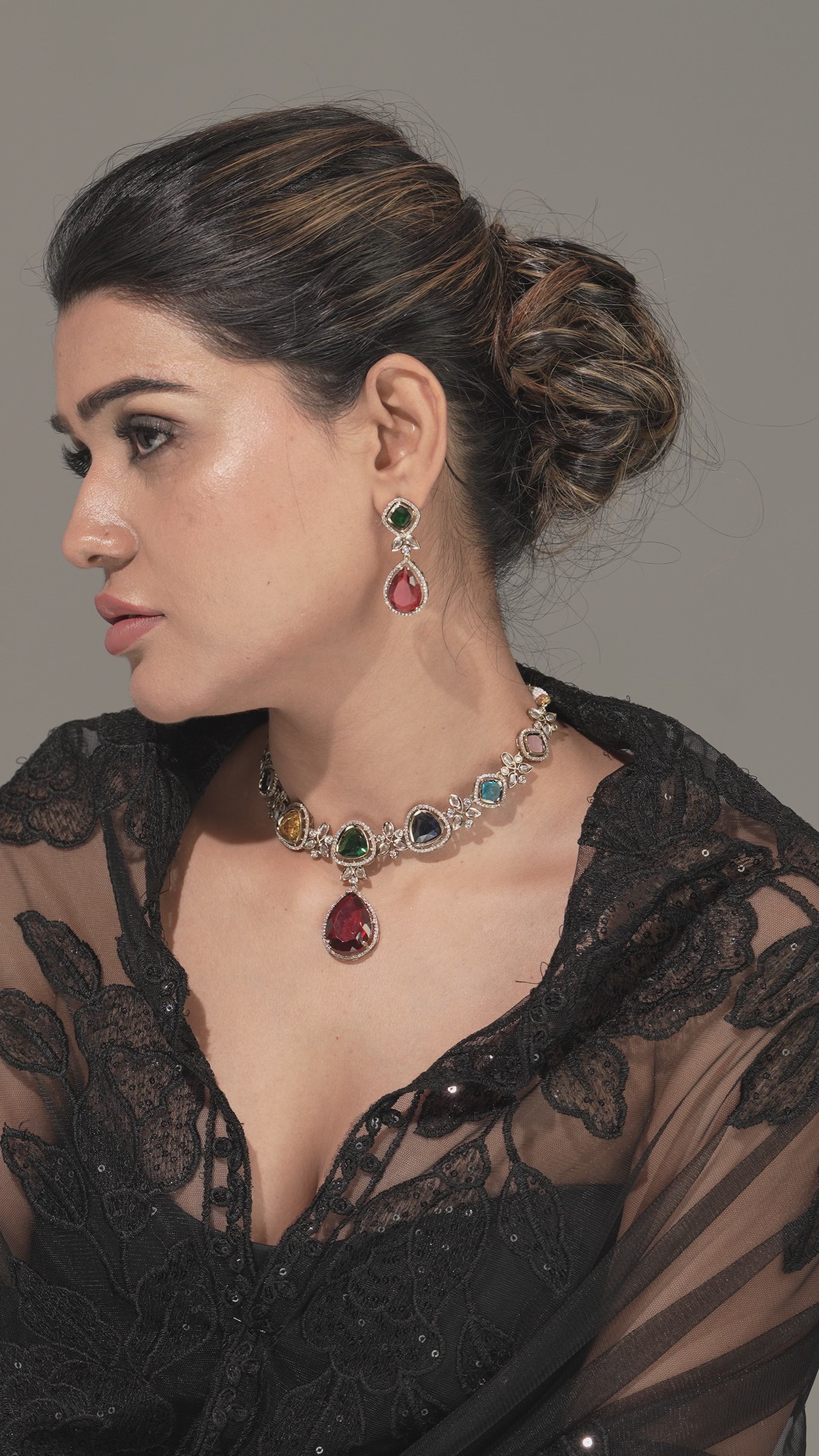 Gemstone Glow Multicolor Necklace & Earrings Set